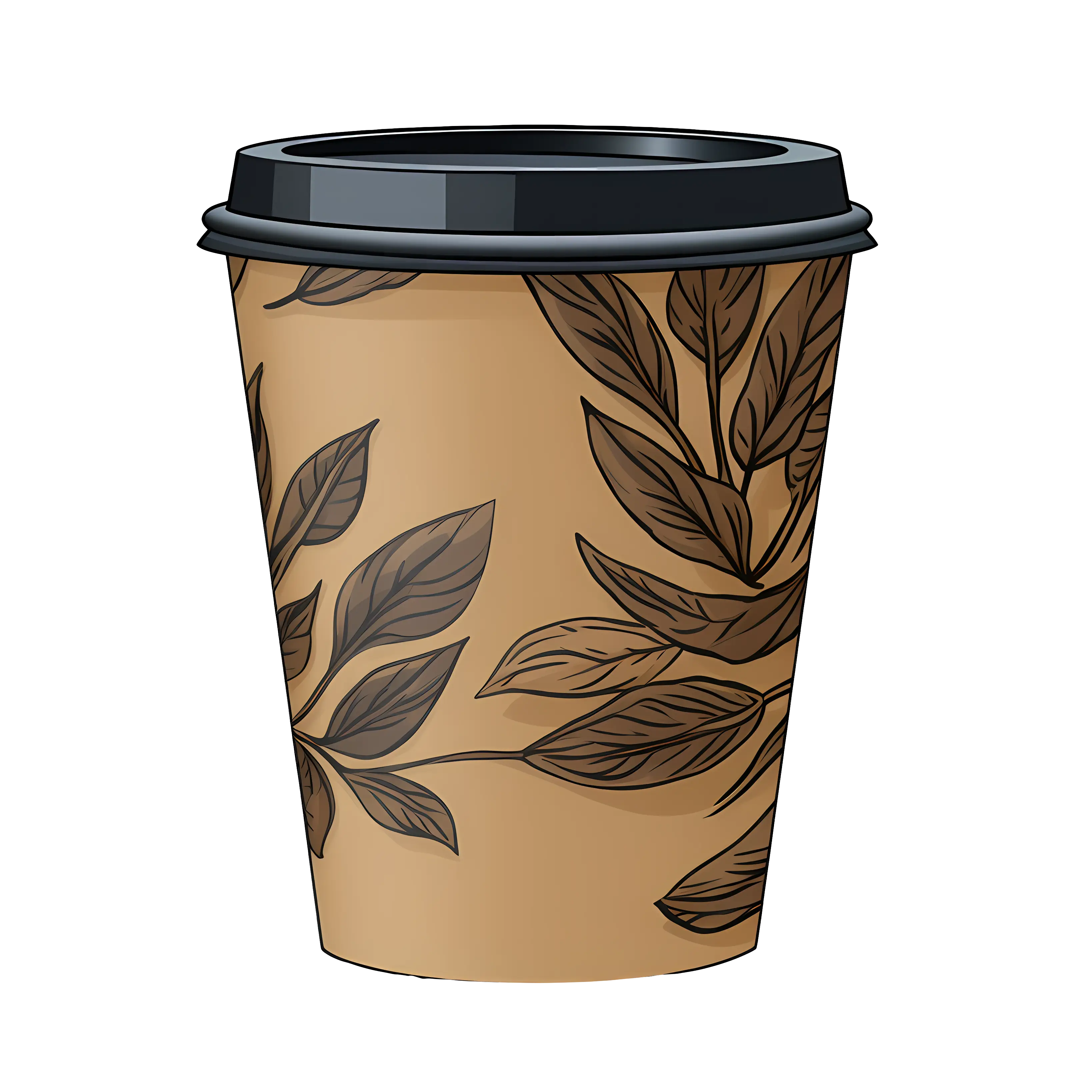 Decorated Paper Coffee Cup with Leaf Design