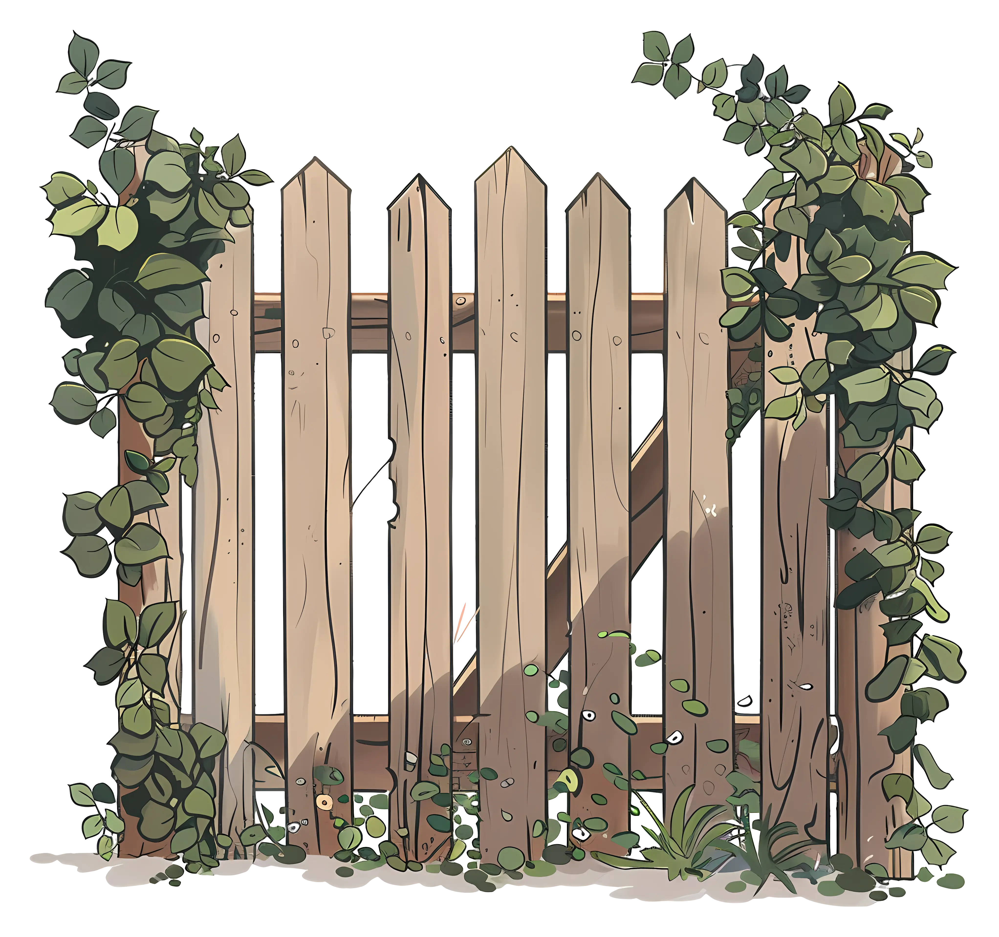 Climbing Vines on a Wooden Fence Illustration