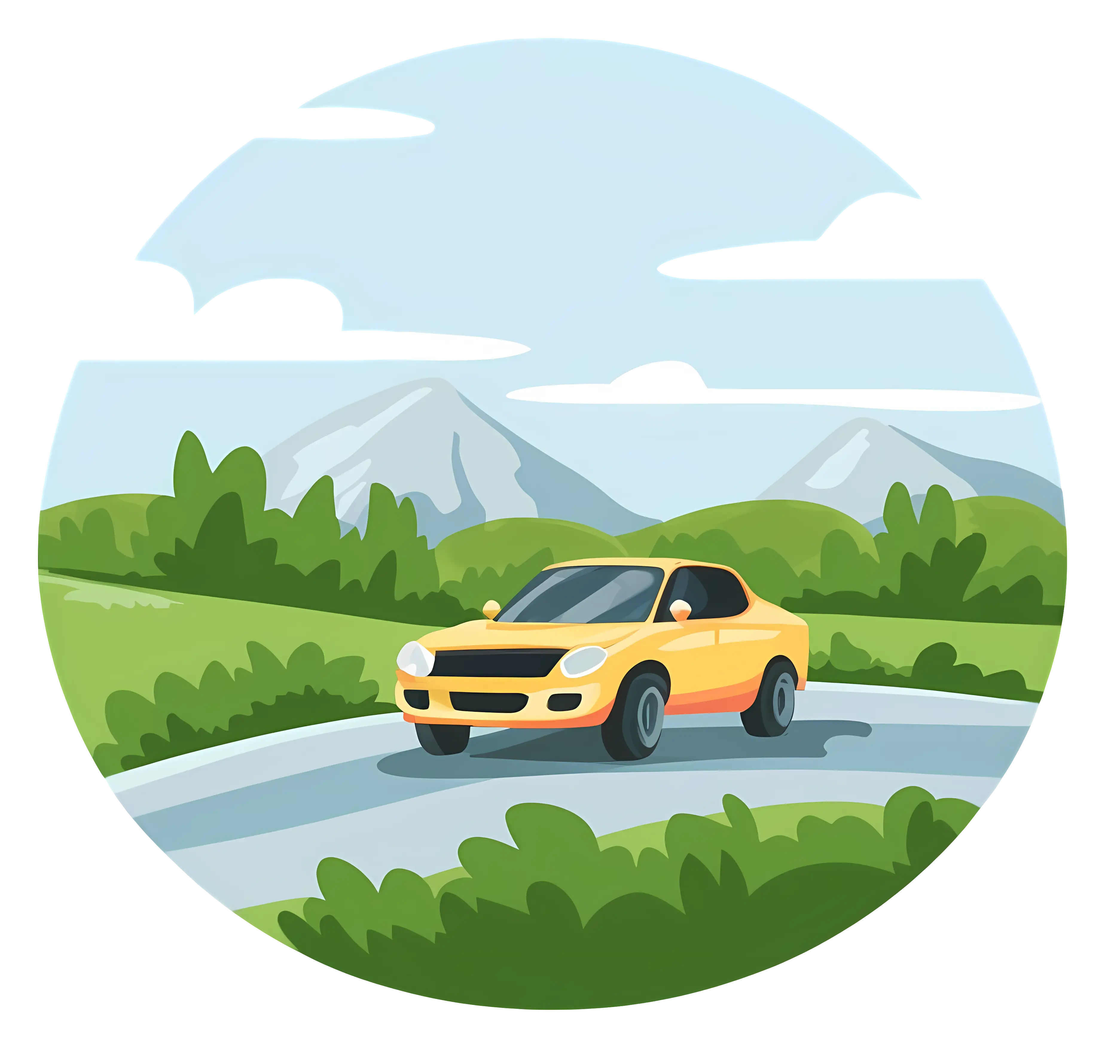 Yellow Car on Road Cartoon Illustration
