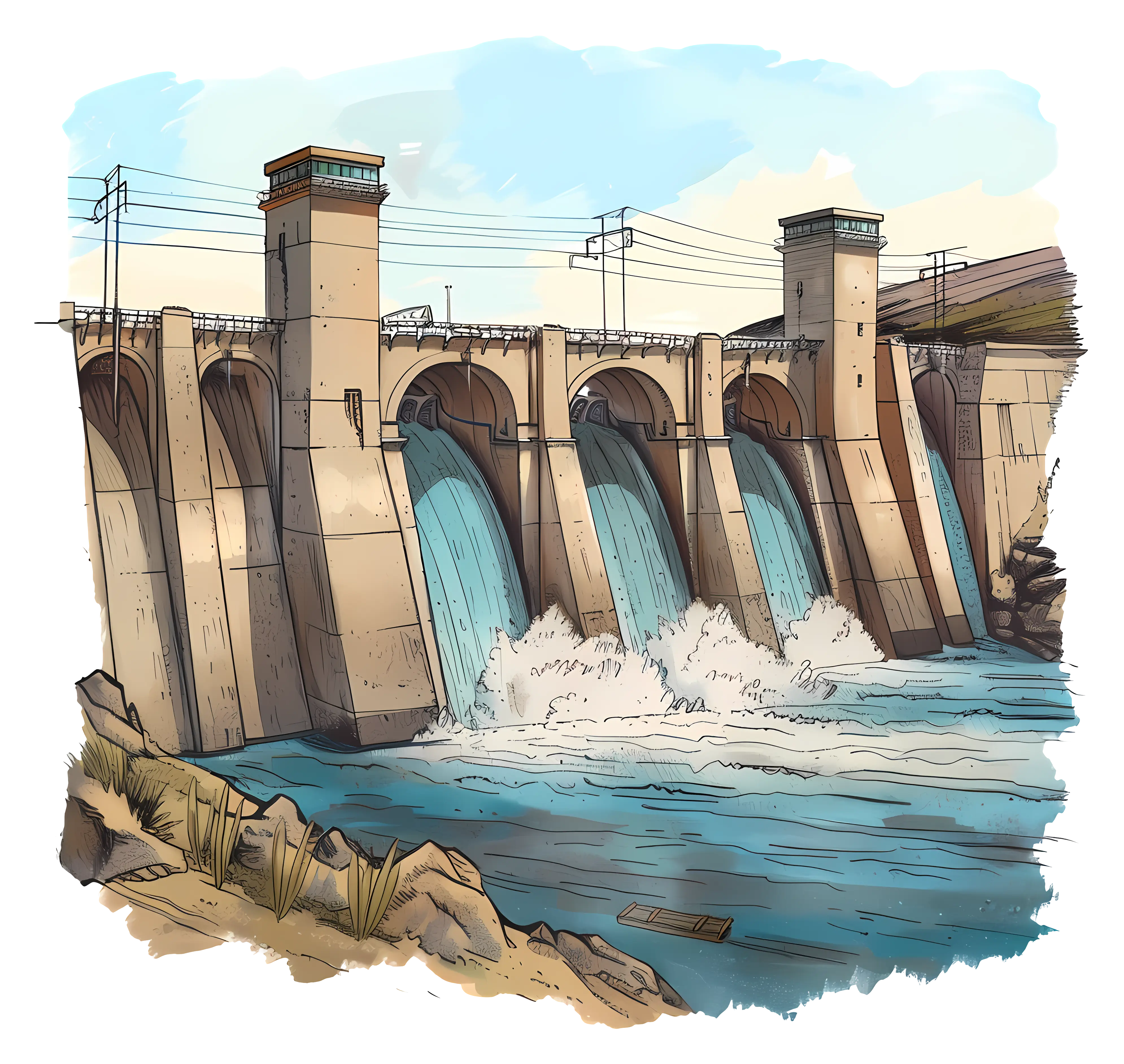 Hydroelectric Dam Illustration