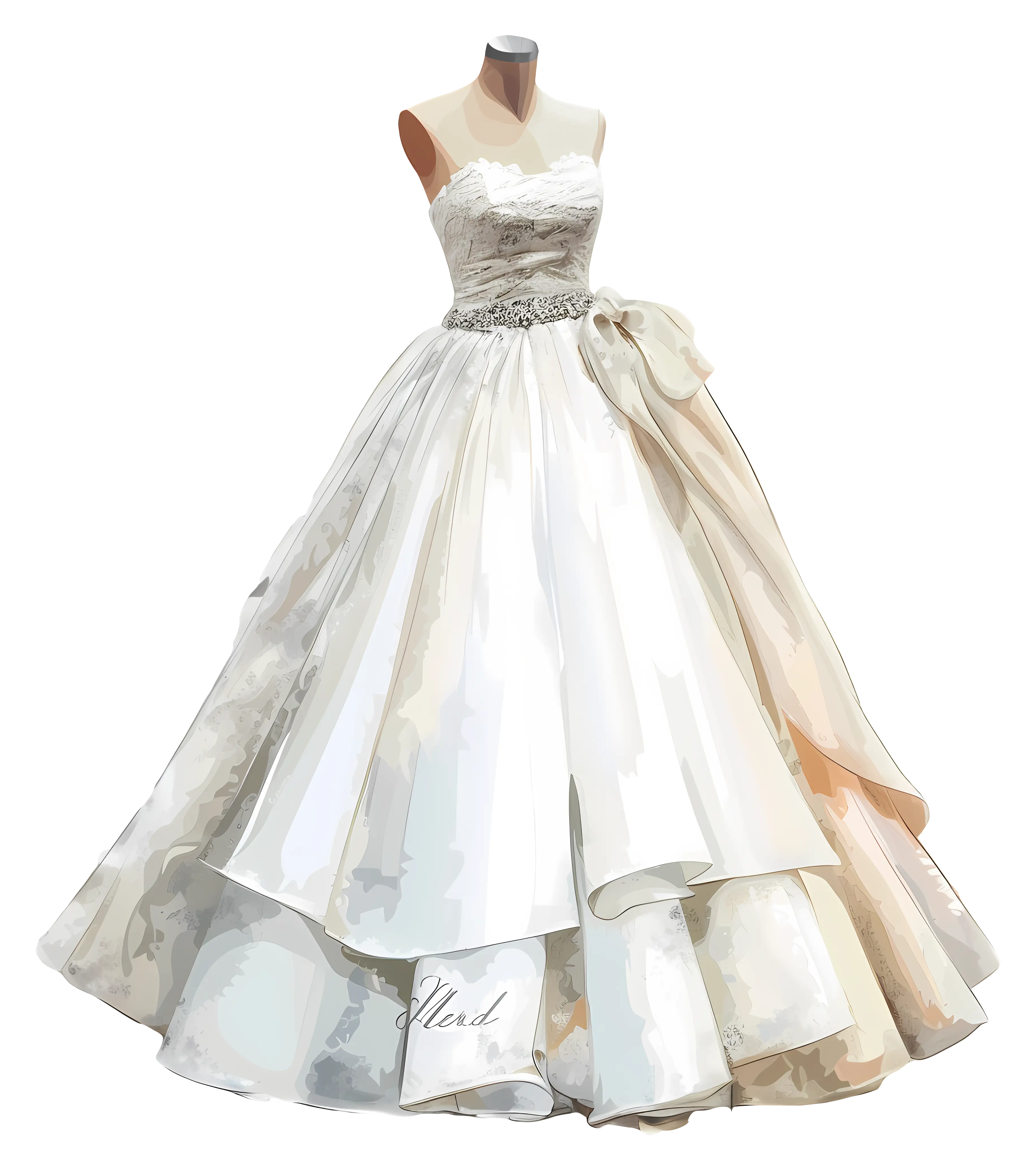 Elegant White Wedding Gown Illustration
