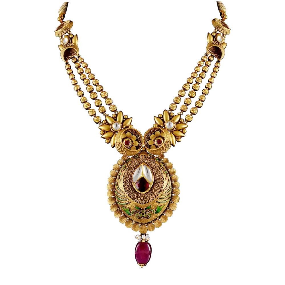 Golden Necklace with Gemstones and Pendant