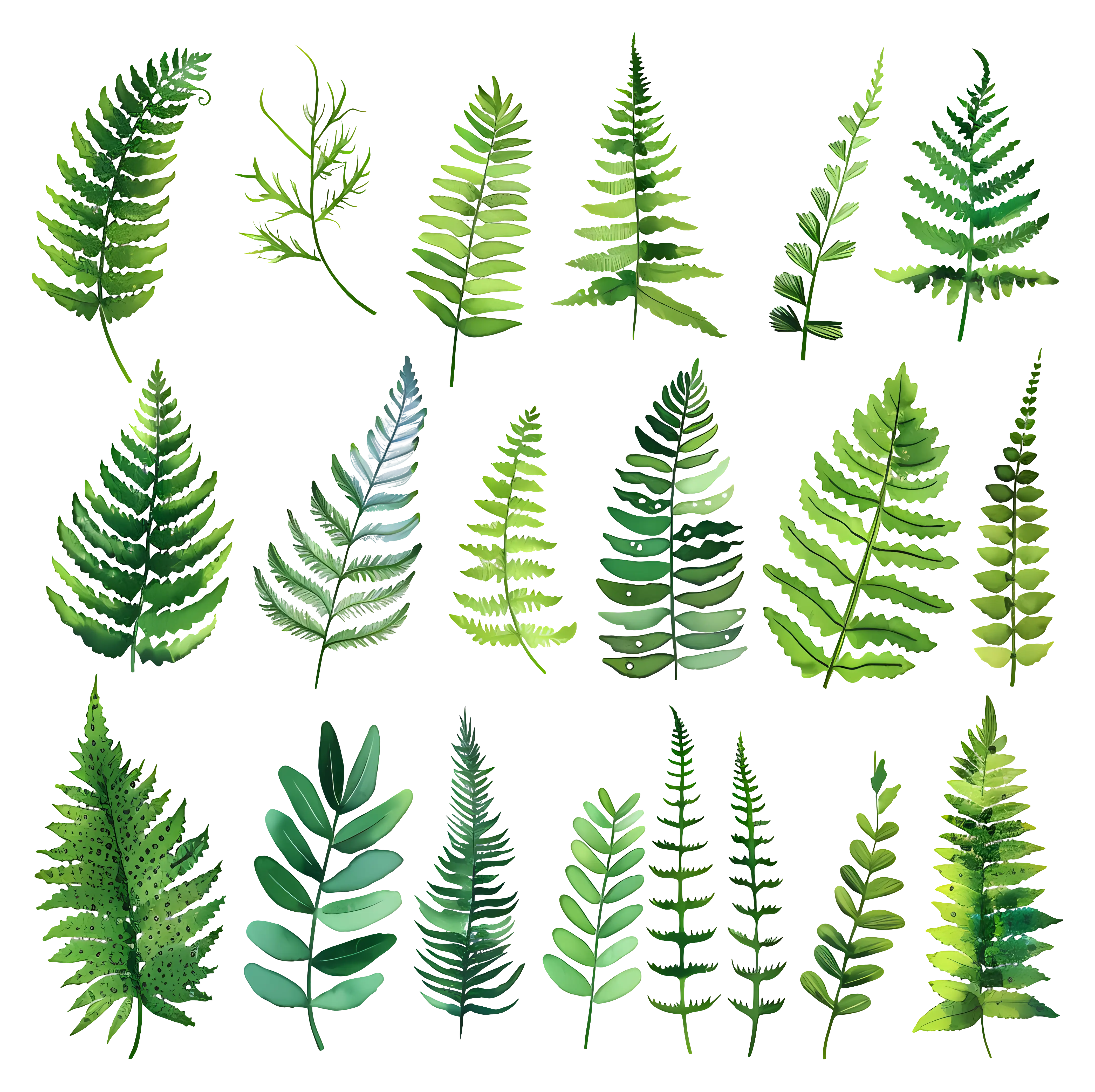Collection of Green Fern Leaves