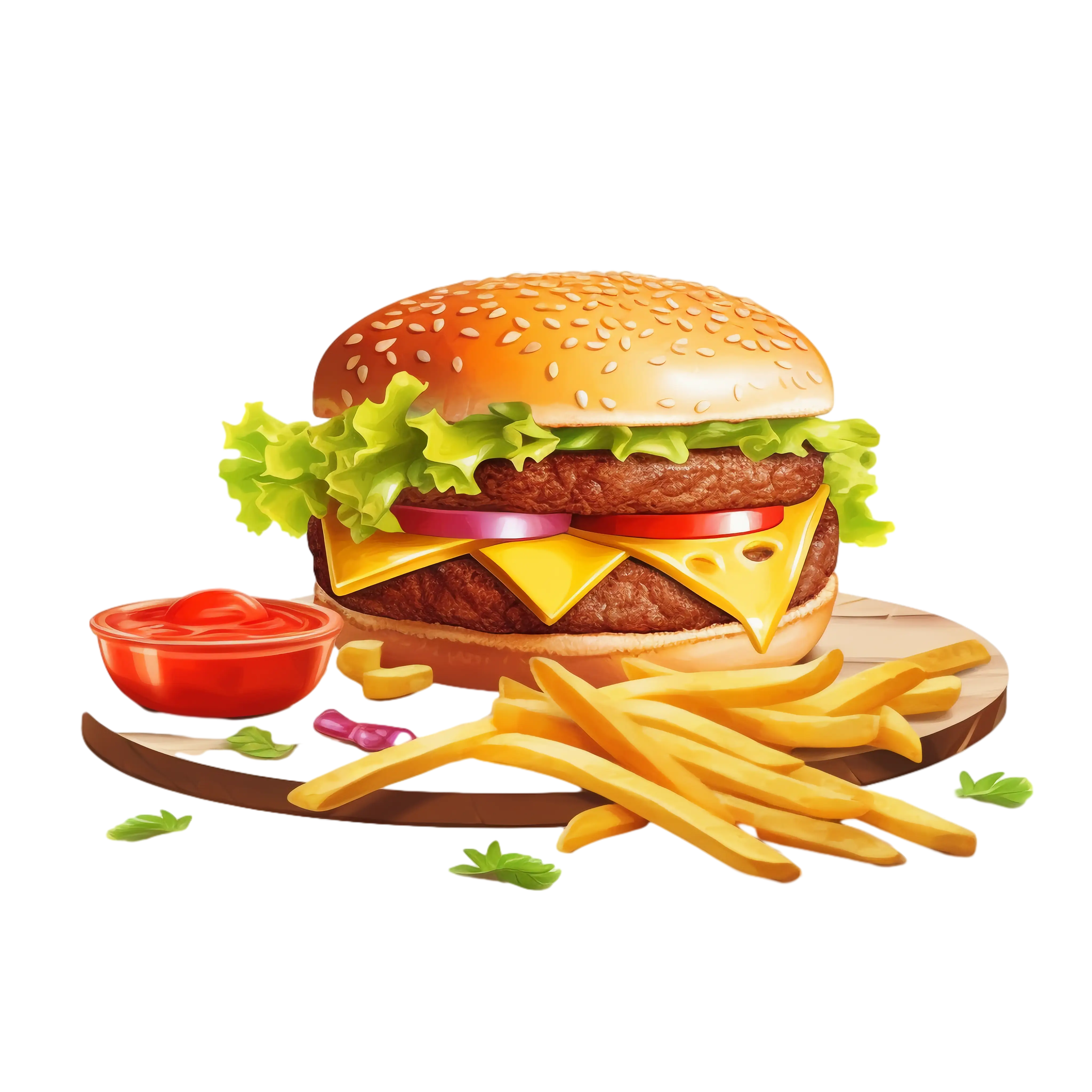 Burger and Fries Platter with Ketchup