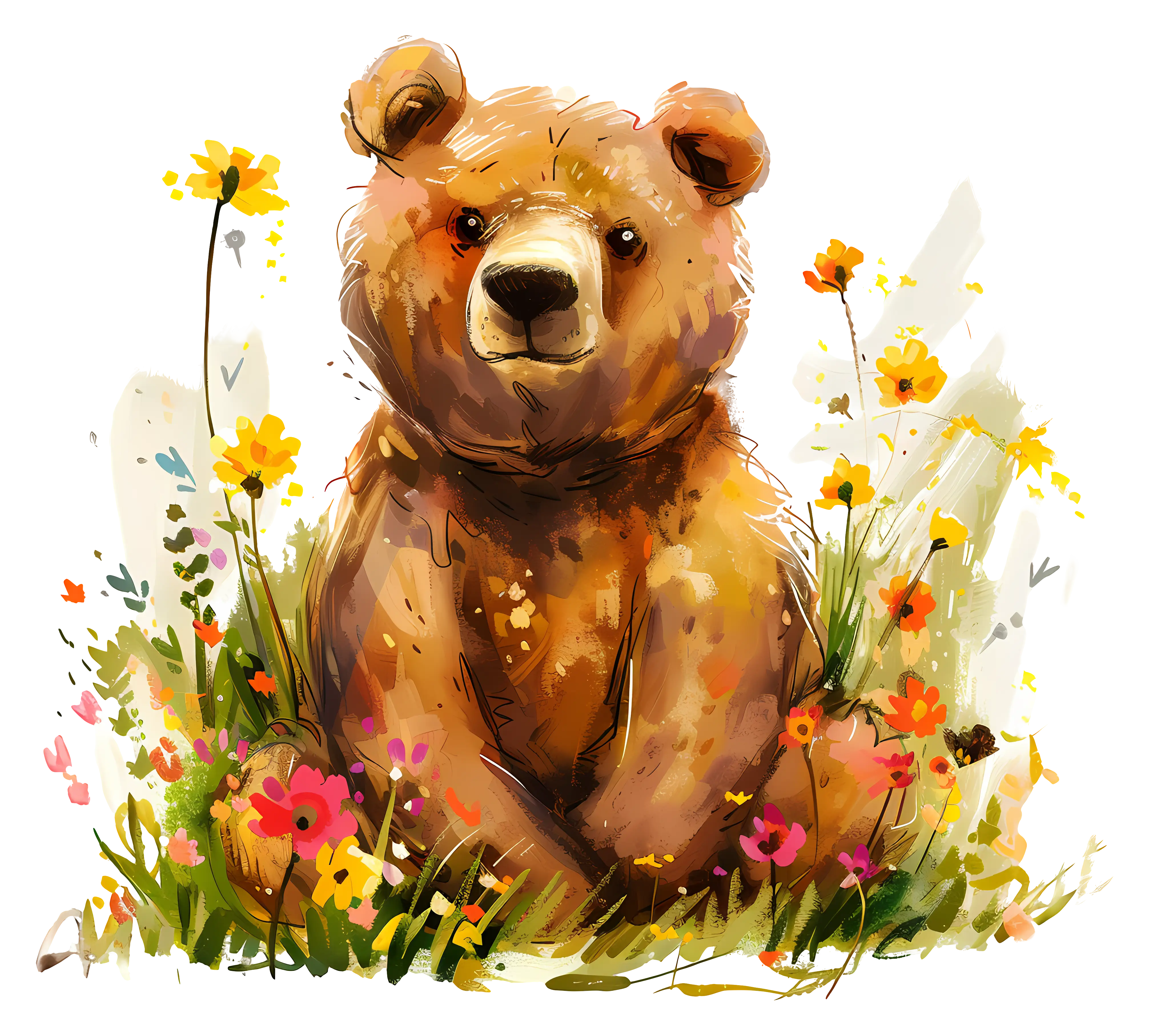 Cute Bear Illustration With Flowers