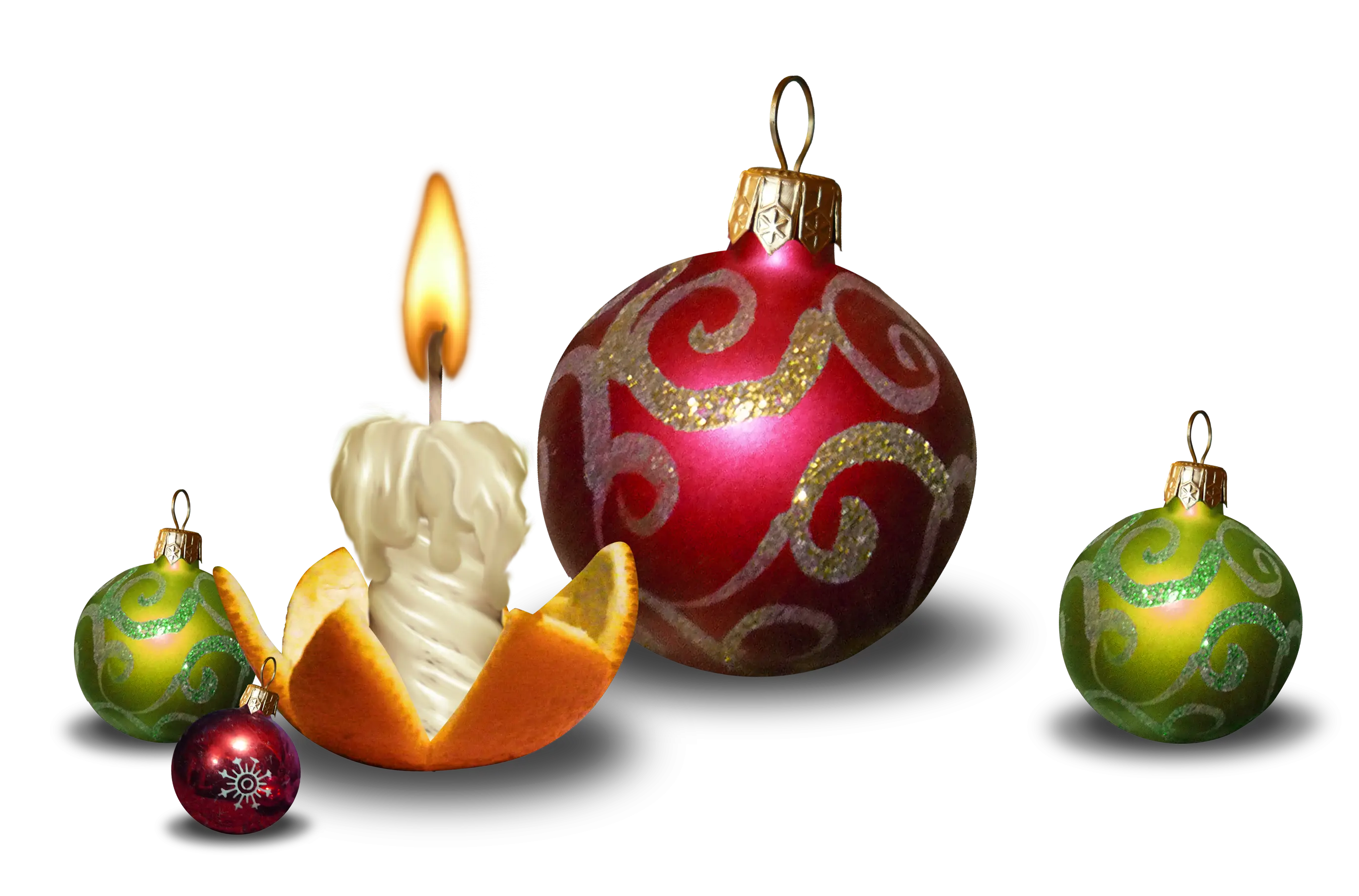 Festive Christmas Ornaments and Candle