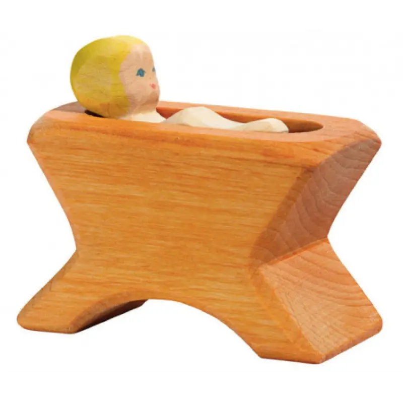 Miniature Wooden Cradle with Baby