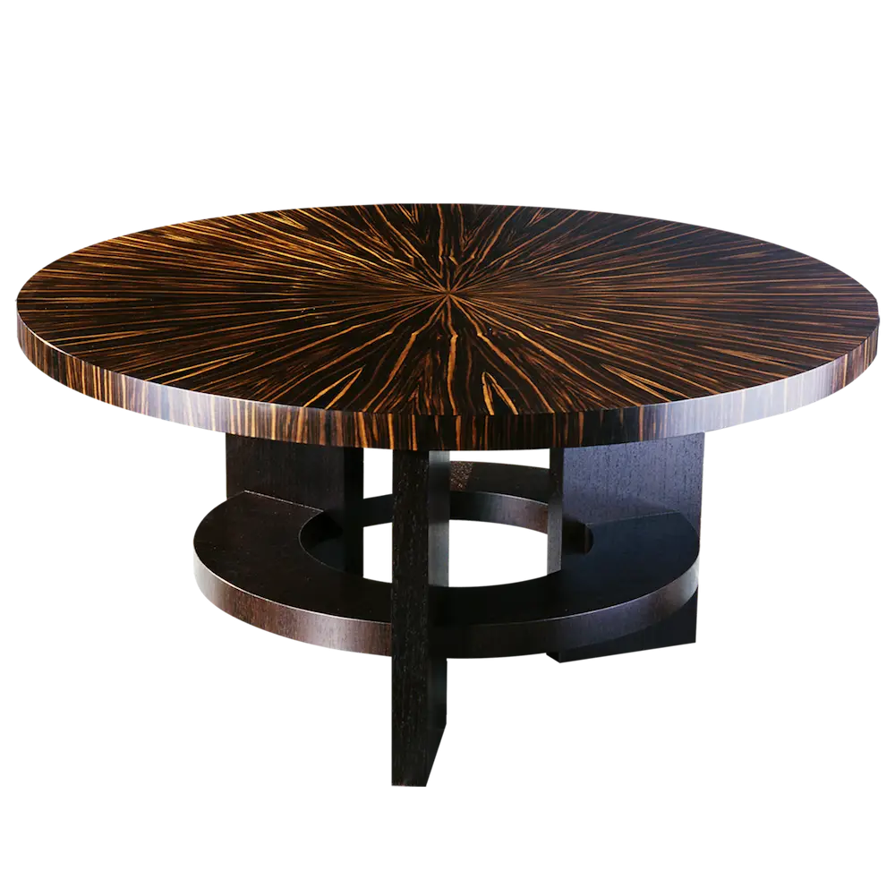 Round Wooden Table with Geometric Base