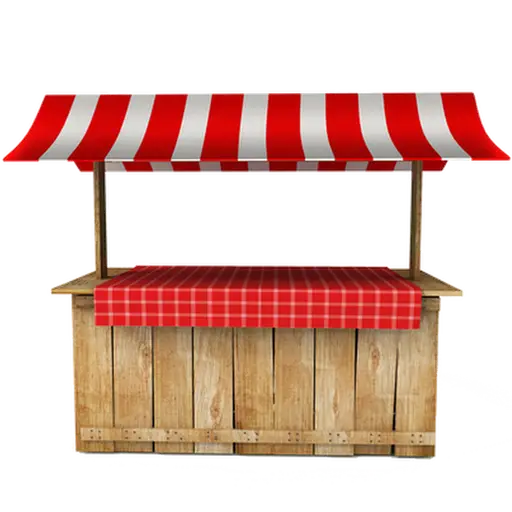 Wooden Market Stall with Red and White Awning