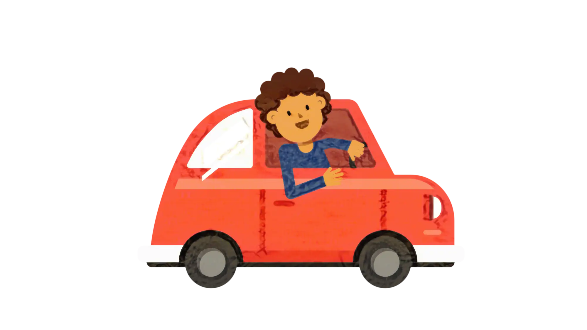 Cartoon Boy Driving a Red Car