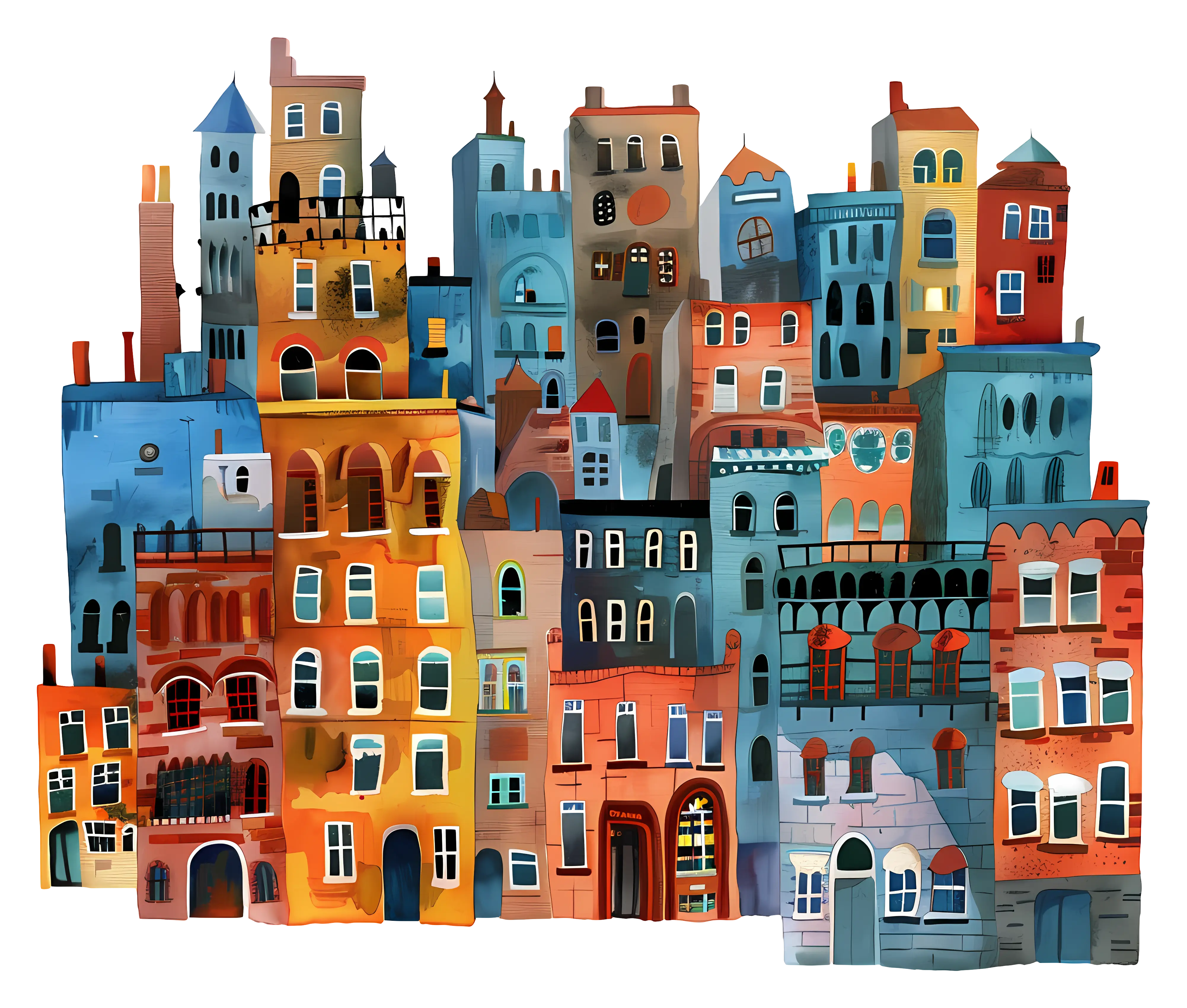 Colorful Doodle Buildings in a Cityscape