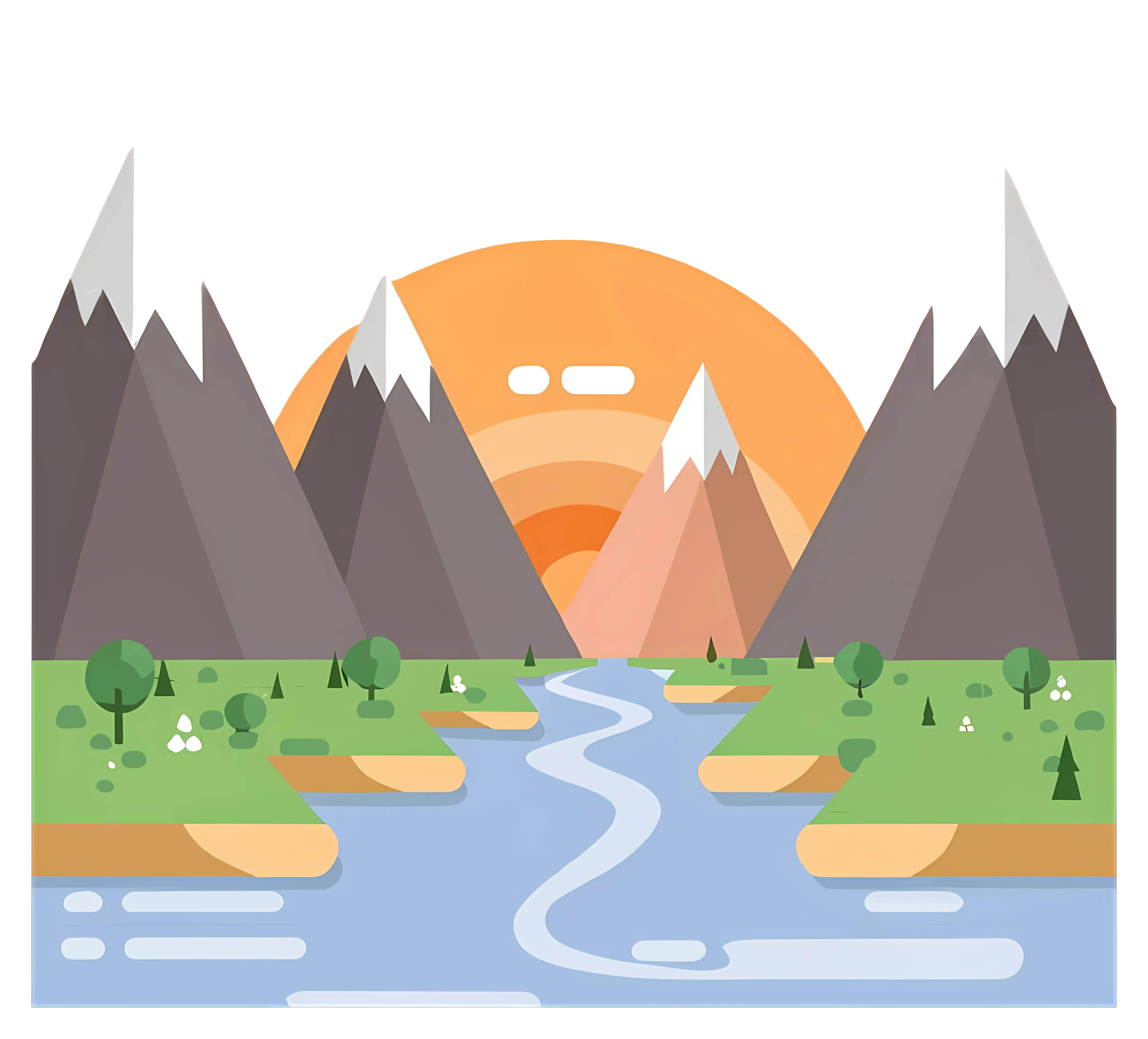 Minimalist Sunset Landscape with Mountains and a River