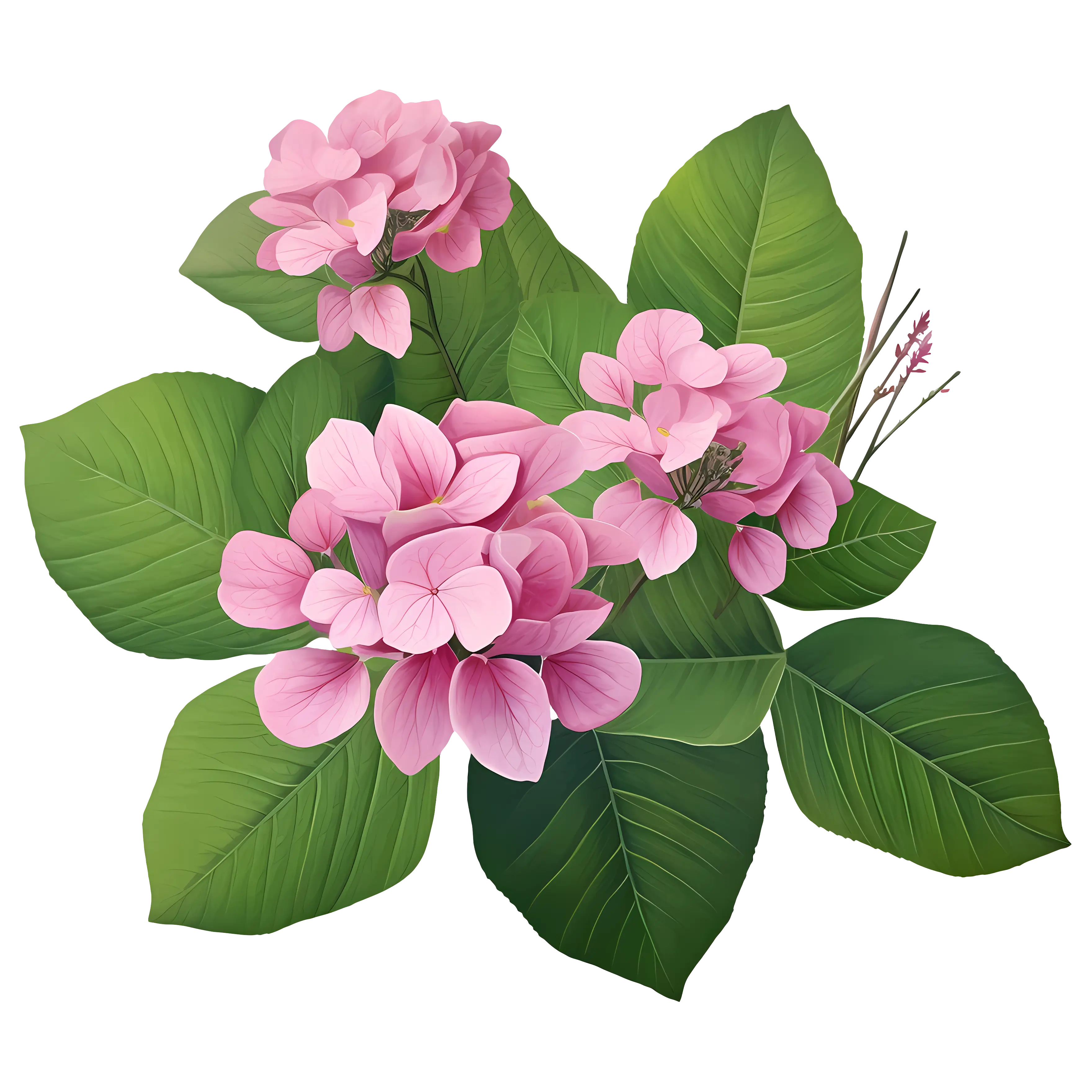Pink Flowers with Lush Green Leaves