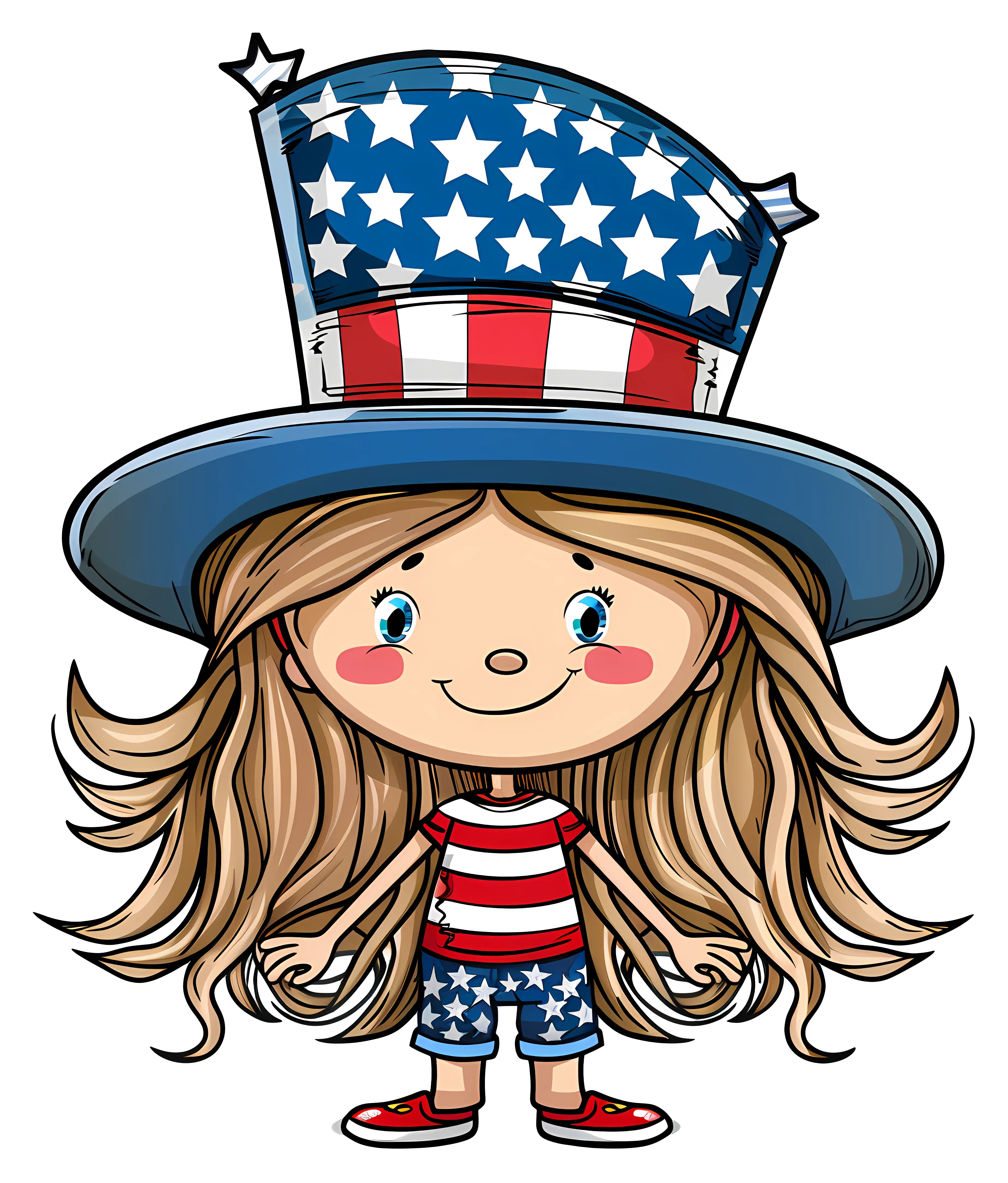 Patriotic Girl with Stars and Stripes
