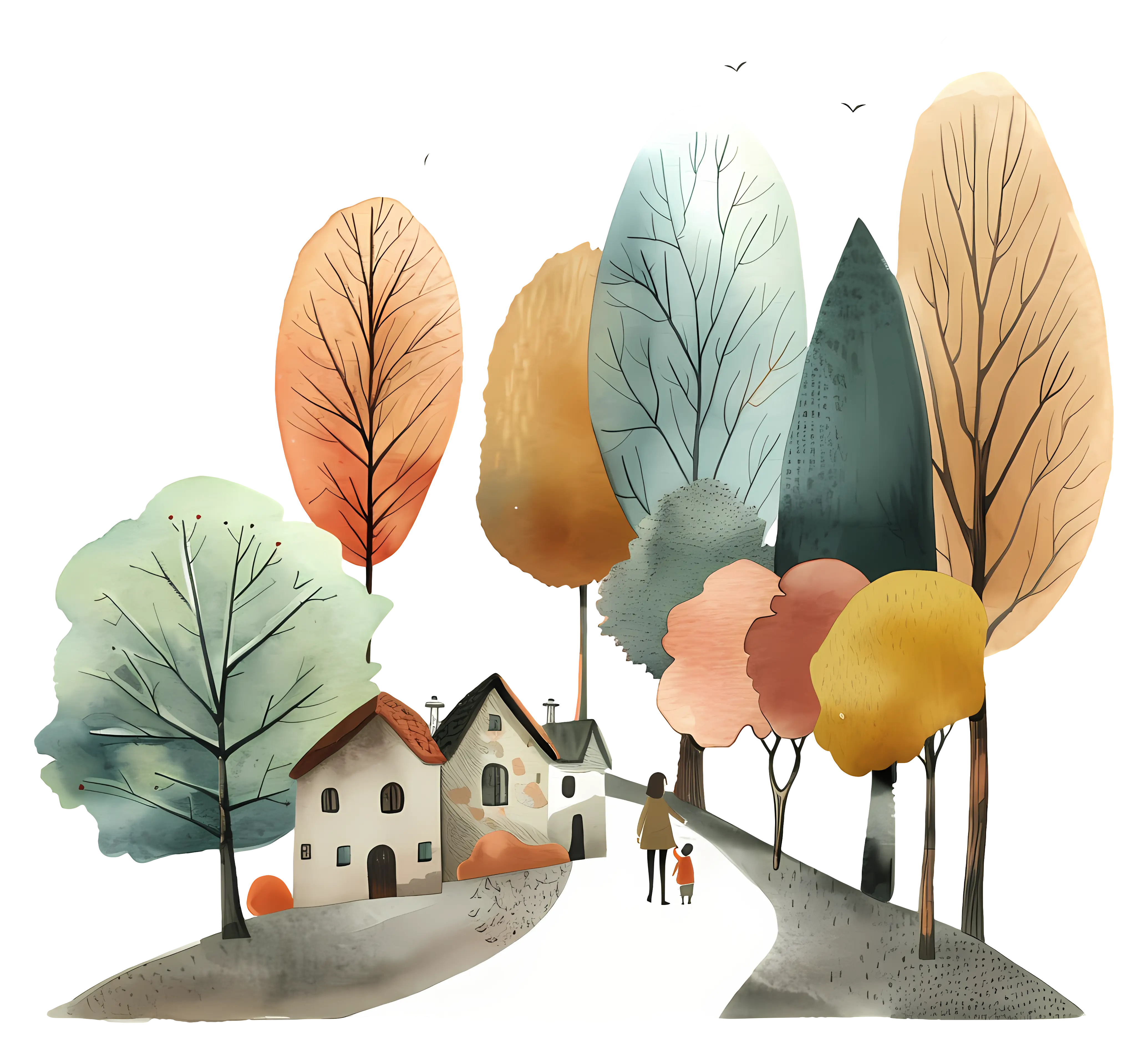 Autumn Trees and Houses