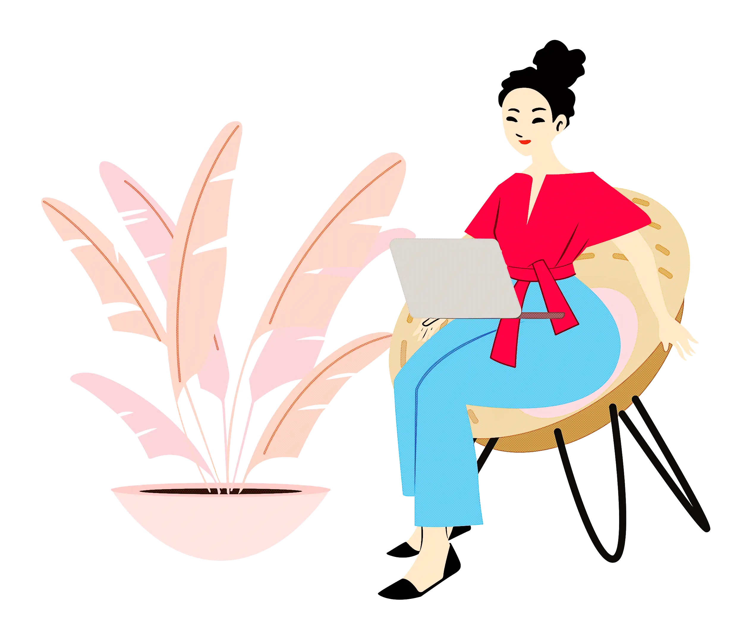 Woman Reading and Working on a Chair