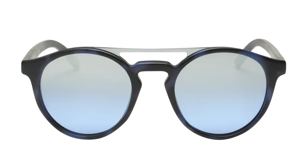 Round Black Sunglasses with Gradient Blue Lenses