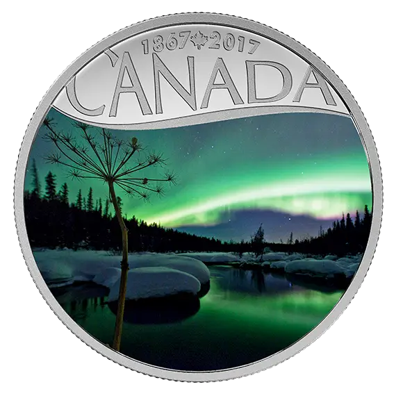 Canadian Coin with Aurora Borealis