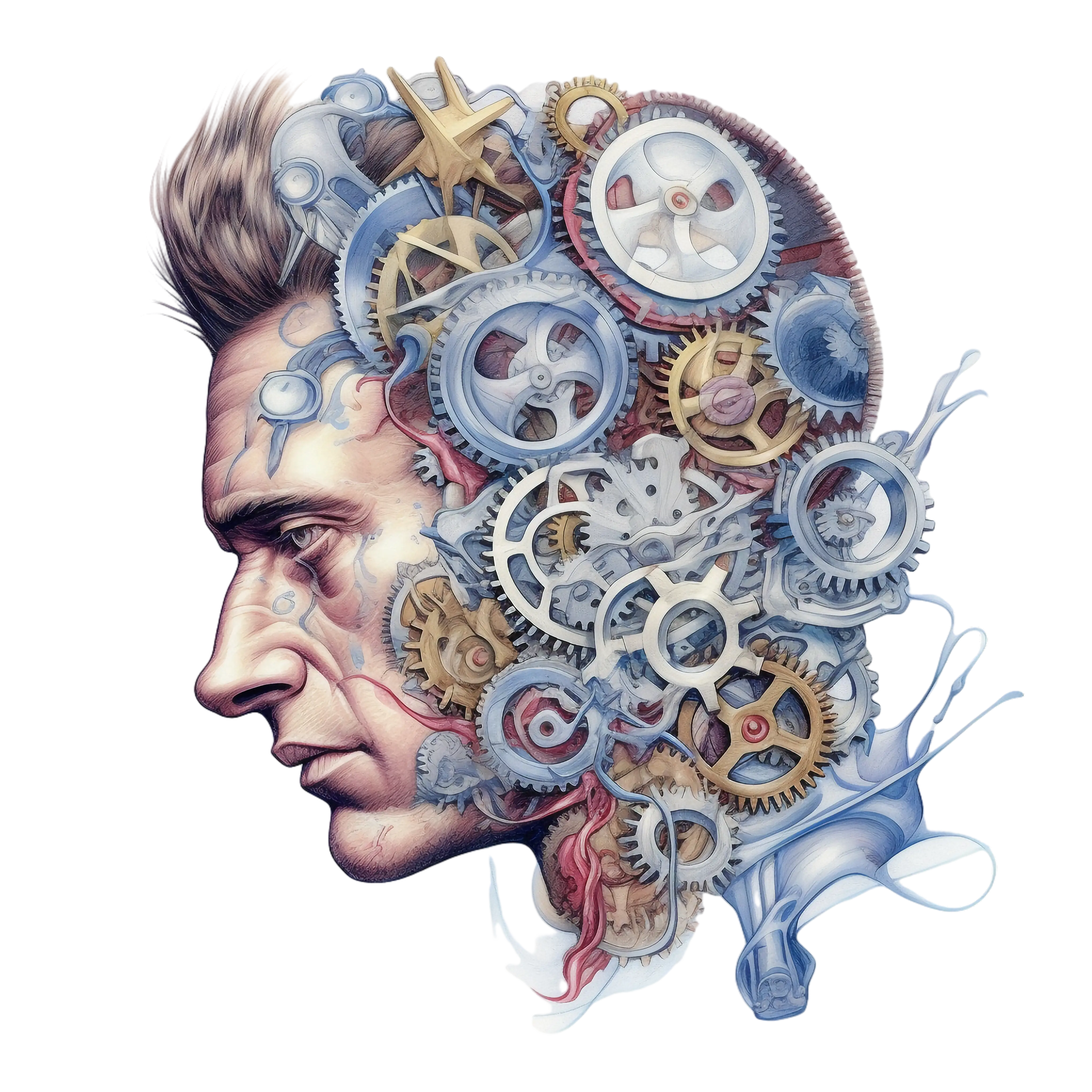 Creative Mechanical Head Illustration with Gears