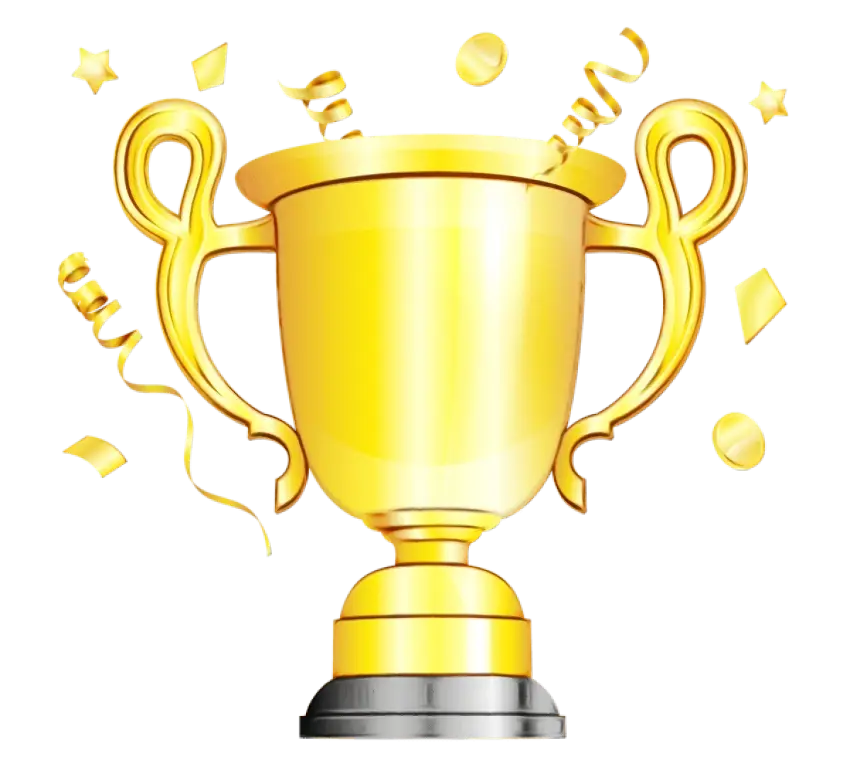 Golden Trophy with Confetti for Celebration
