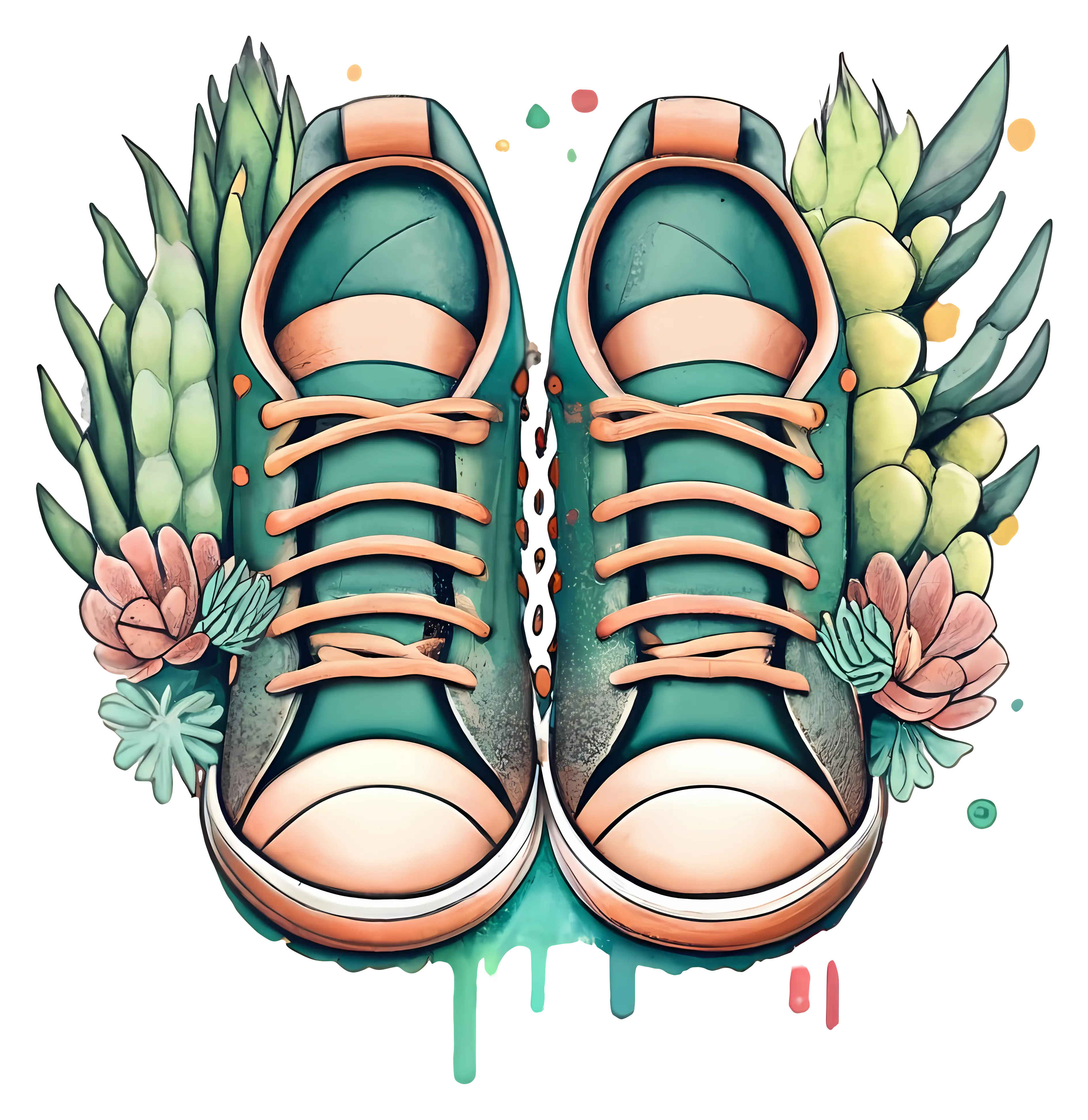 Artistic Sneakers with Decorative Plants