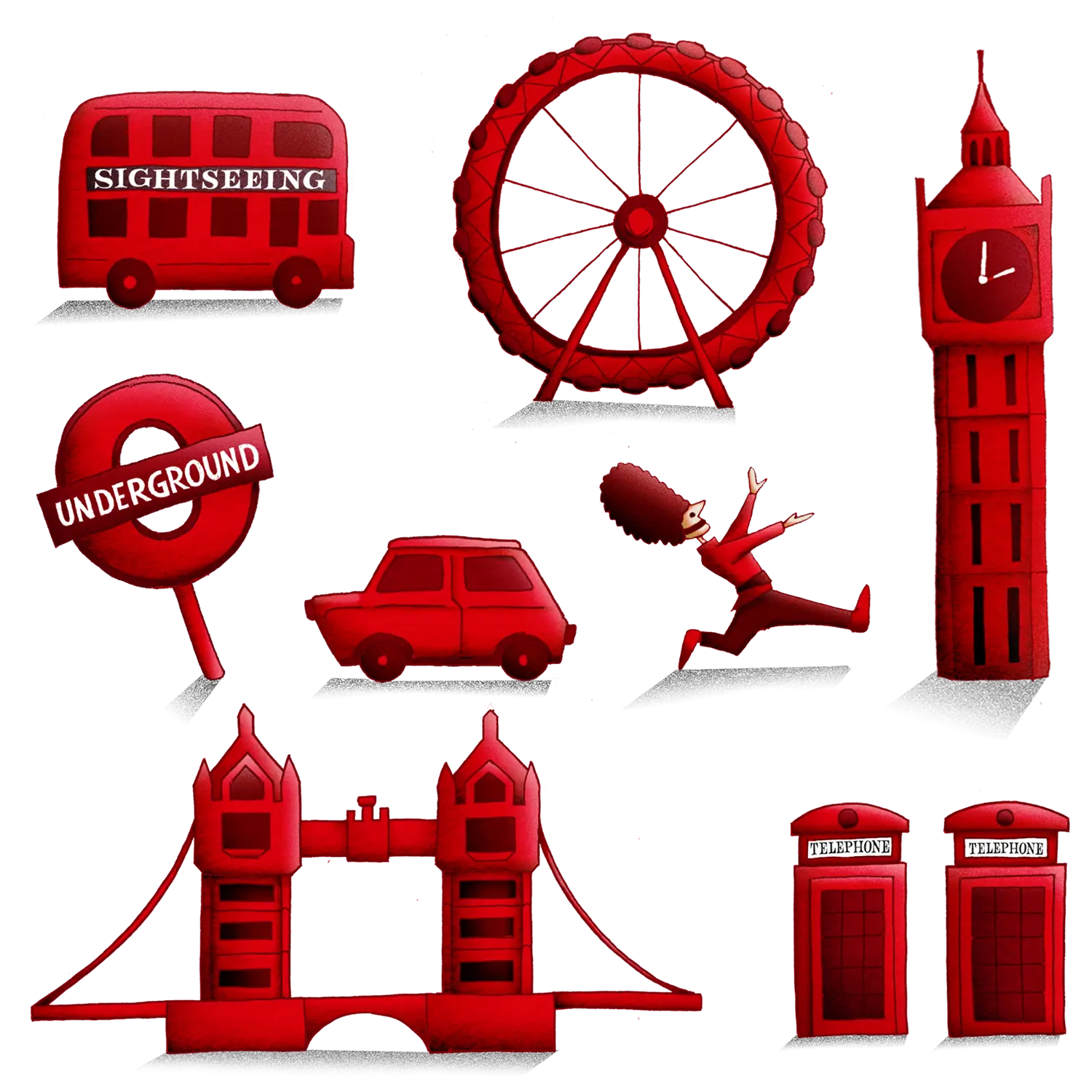 Red London Icons Illustration
