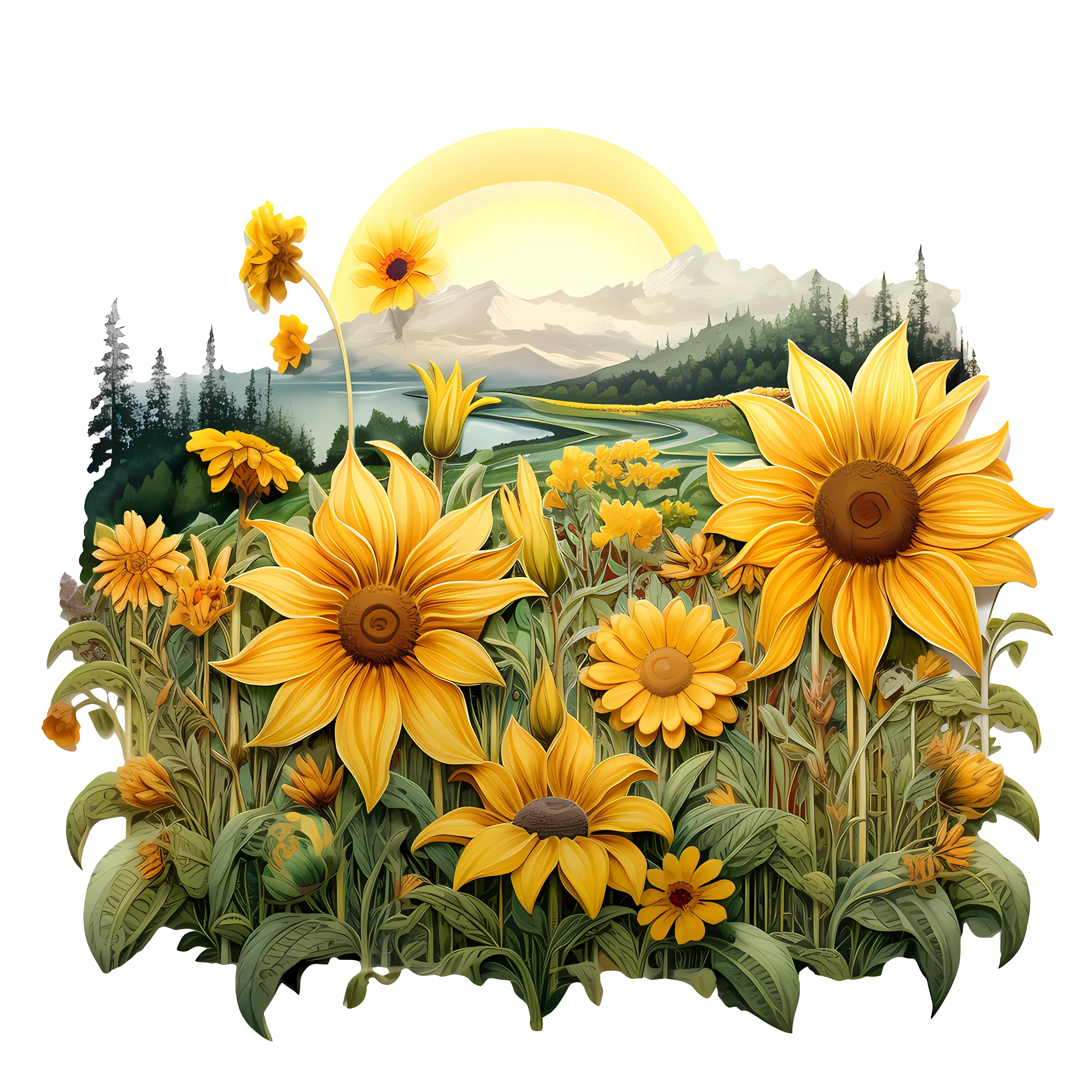 Sunflowers in Beautiful Scenic Landscape