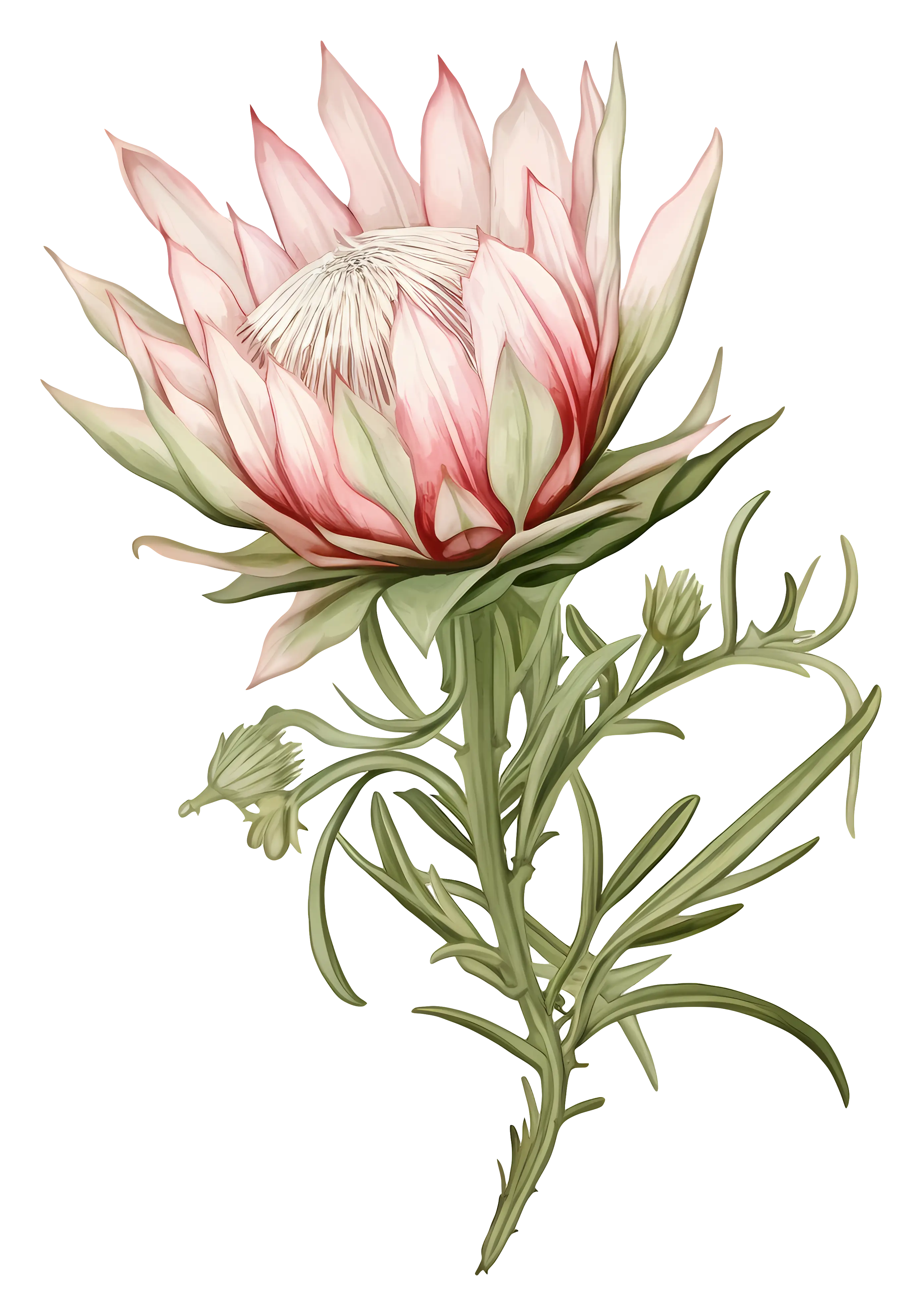 Artistic Illustration of a Pink Protea Flower