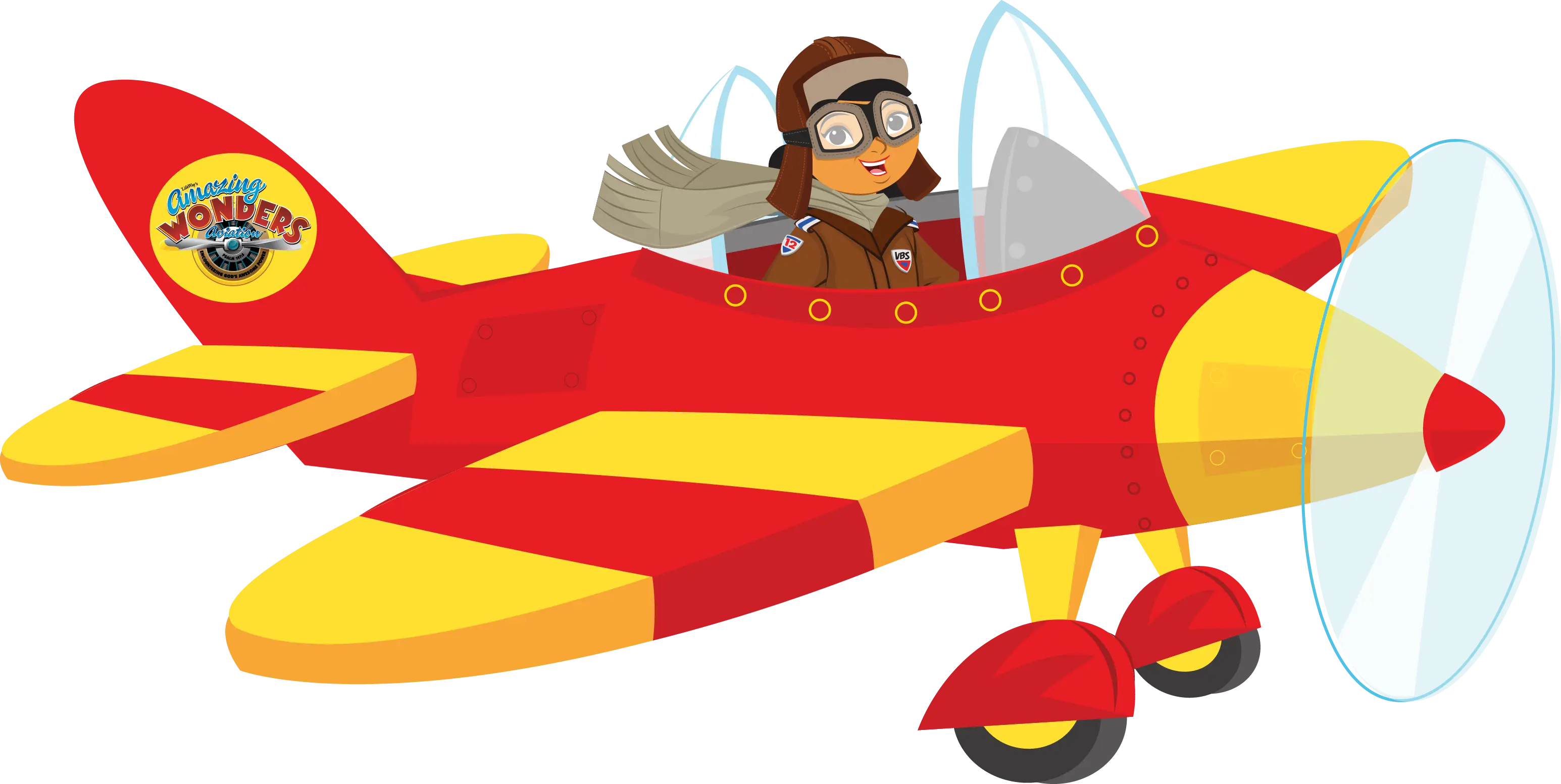 Cartoon Red and Yellow Airplane with Pilot