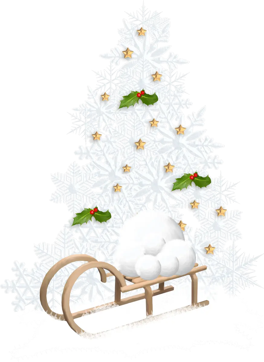 Christmas Sled with Snowballs and Tree