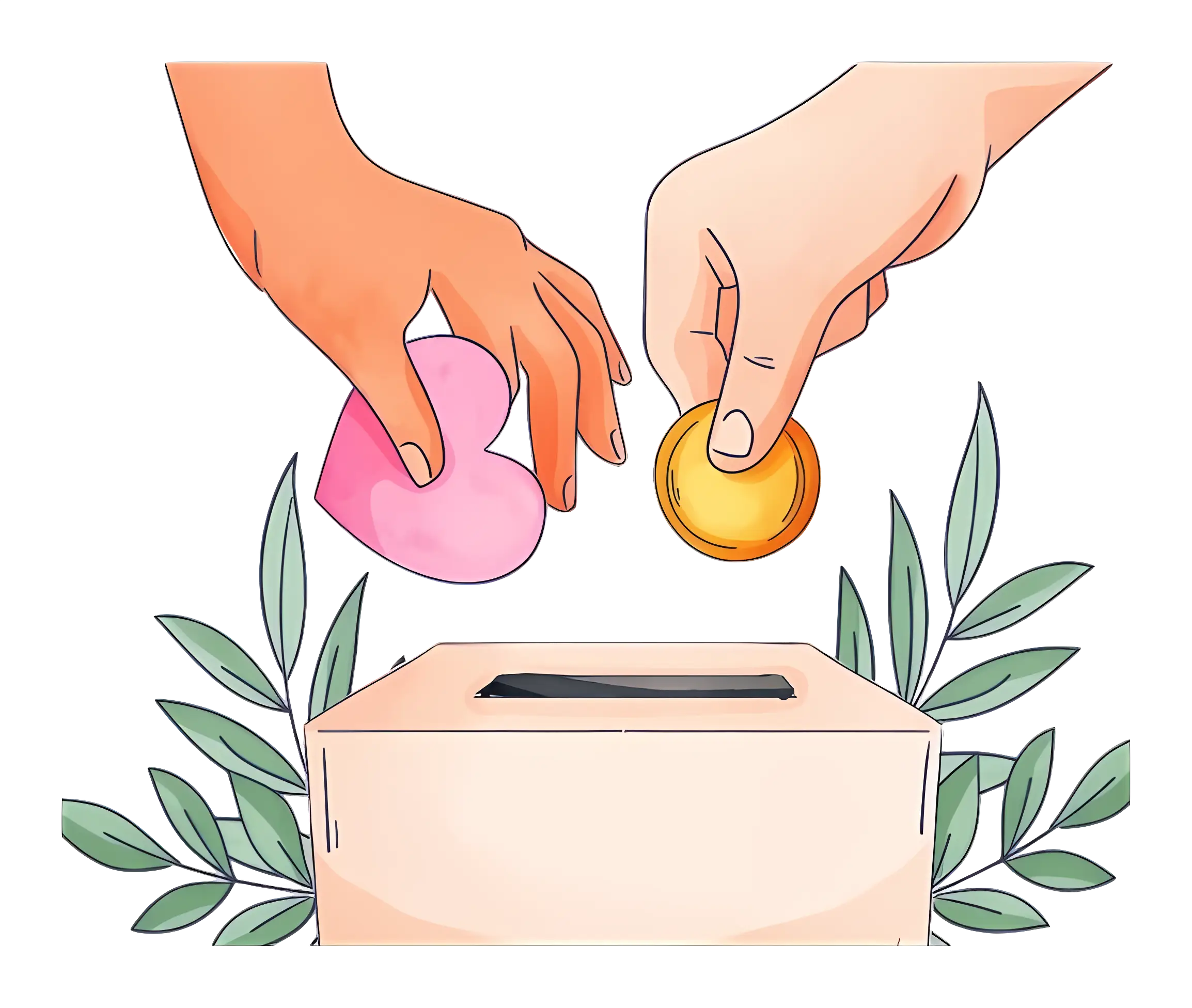 Donation Concept with Hands Offering Heart and Coin