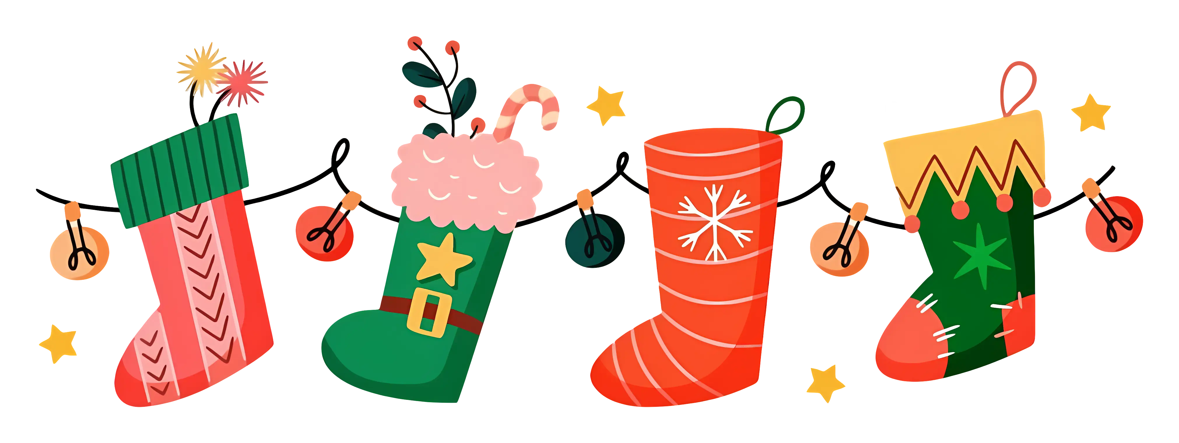 Colorful Christmas Stockings on a String