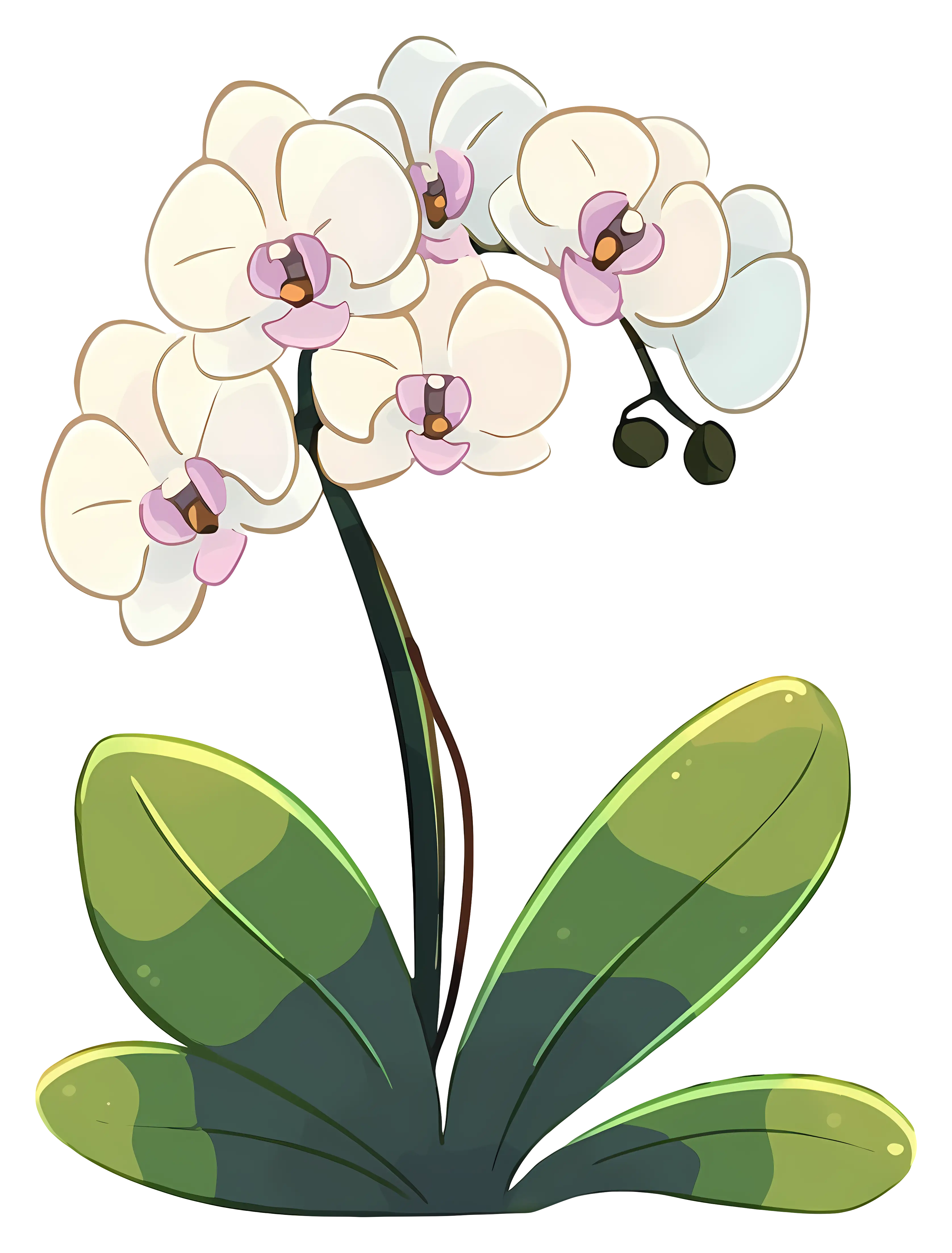 Elegant White Orchid Cartoon Illustration
