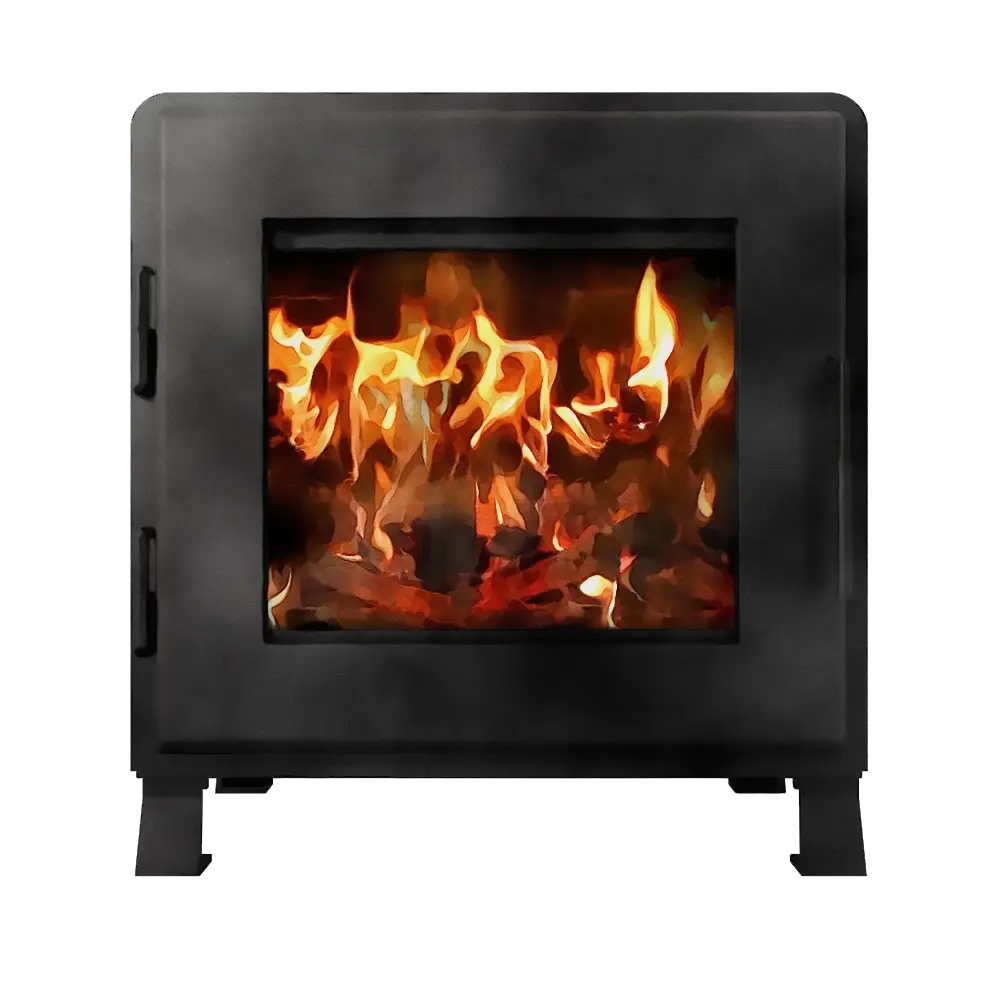 Cozy indoor fireplace with flames