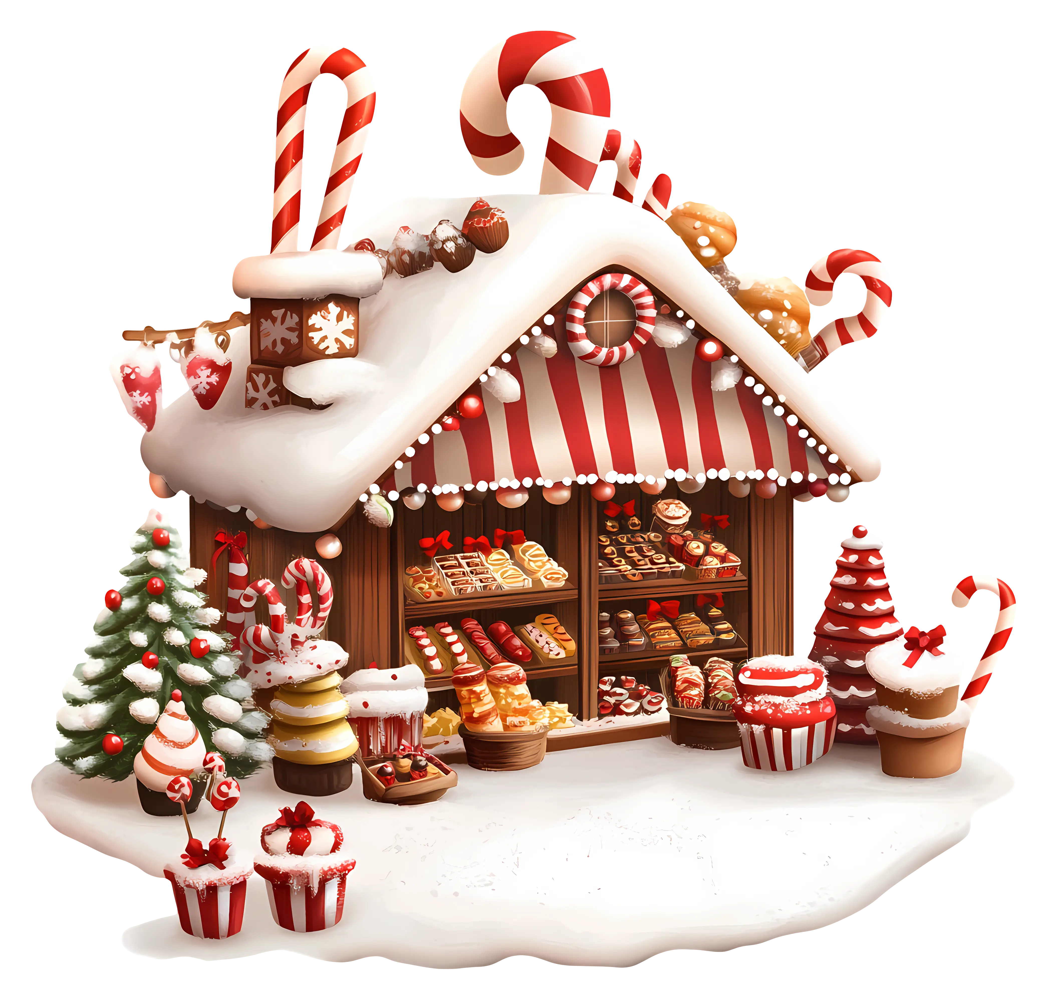 Festive Candy Store in Winter Illustration