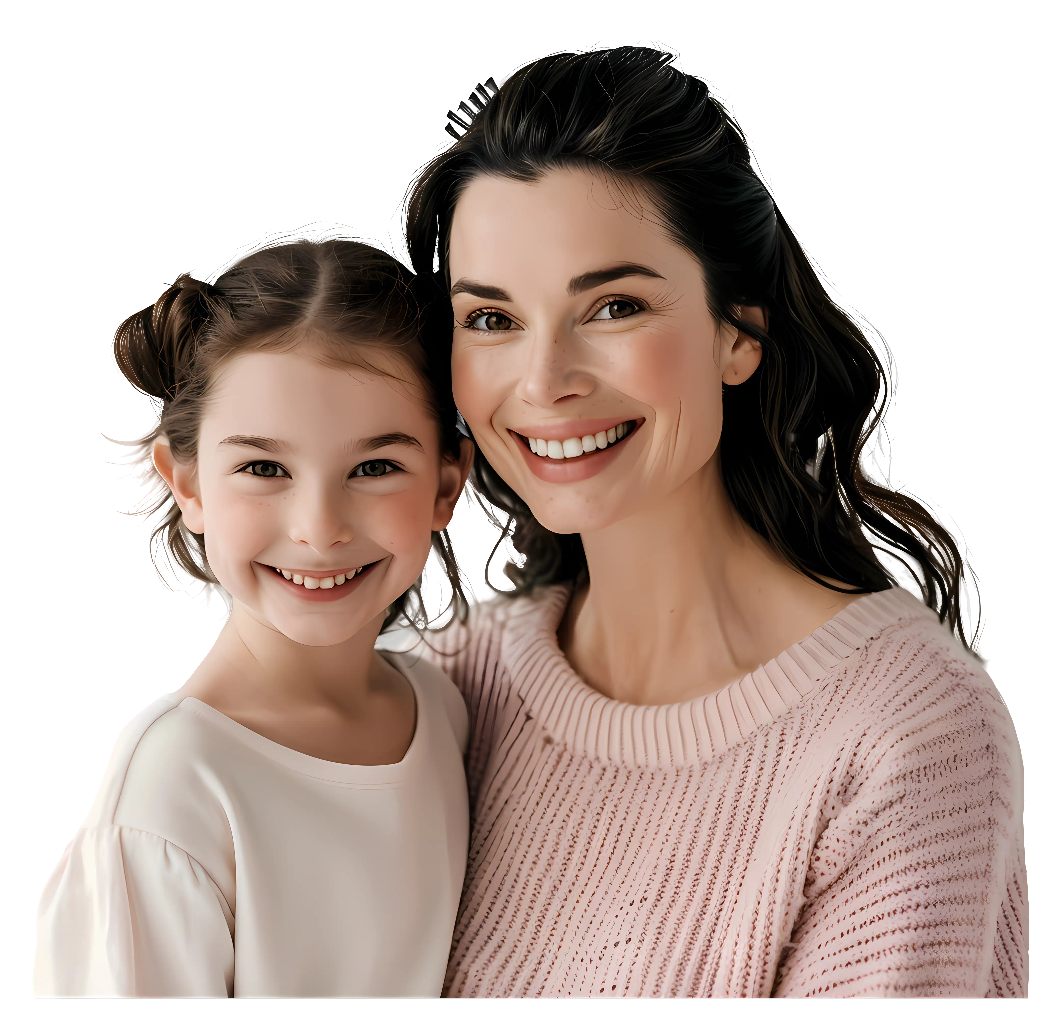 Smiling Mother and Daughter