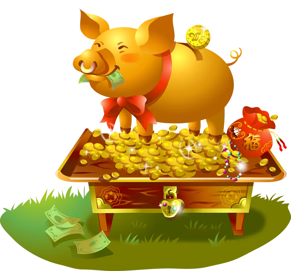 Piggy Bank with Gold Coins Symbol