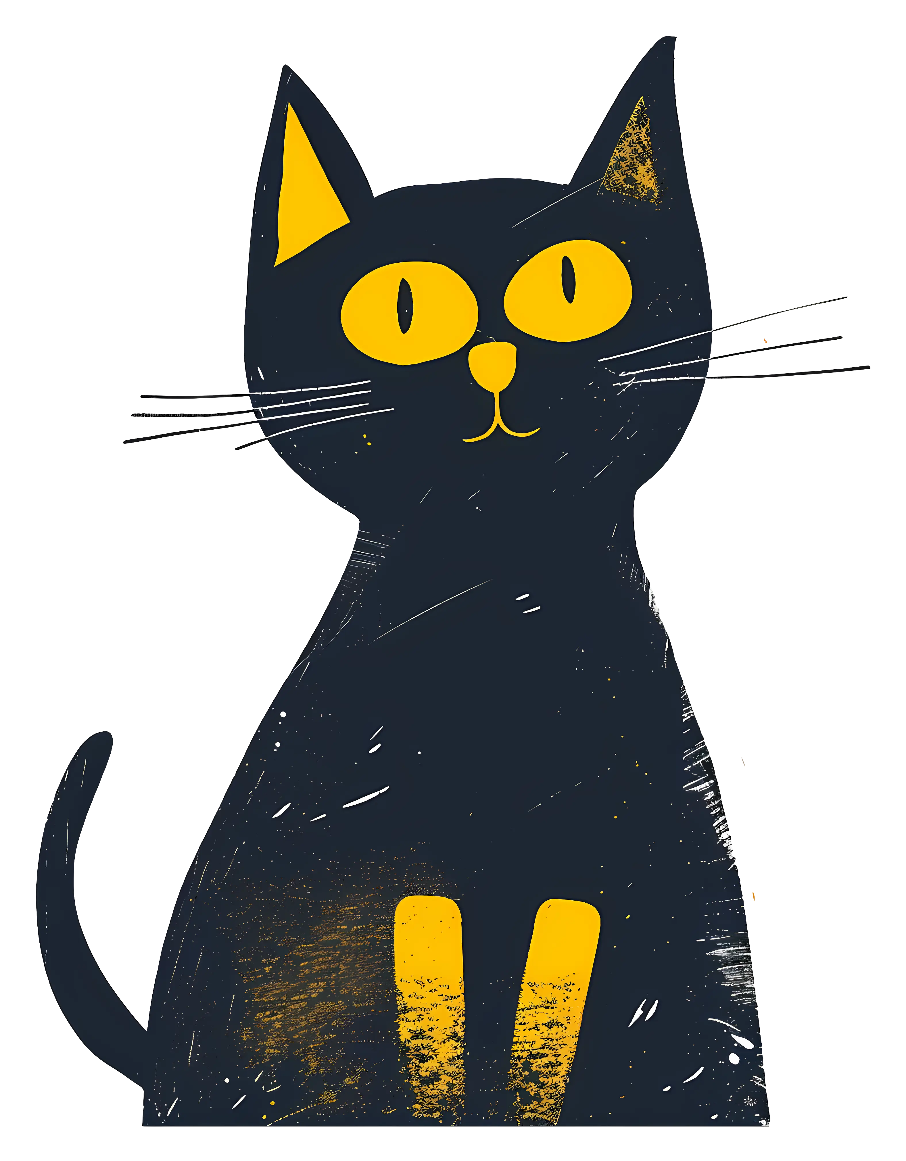 Black Cat Illustration with Mystical Yellow Accents