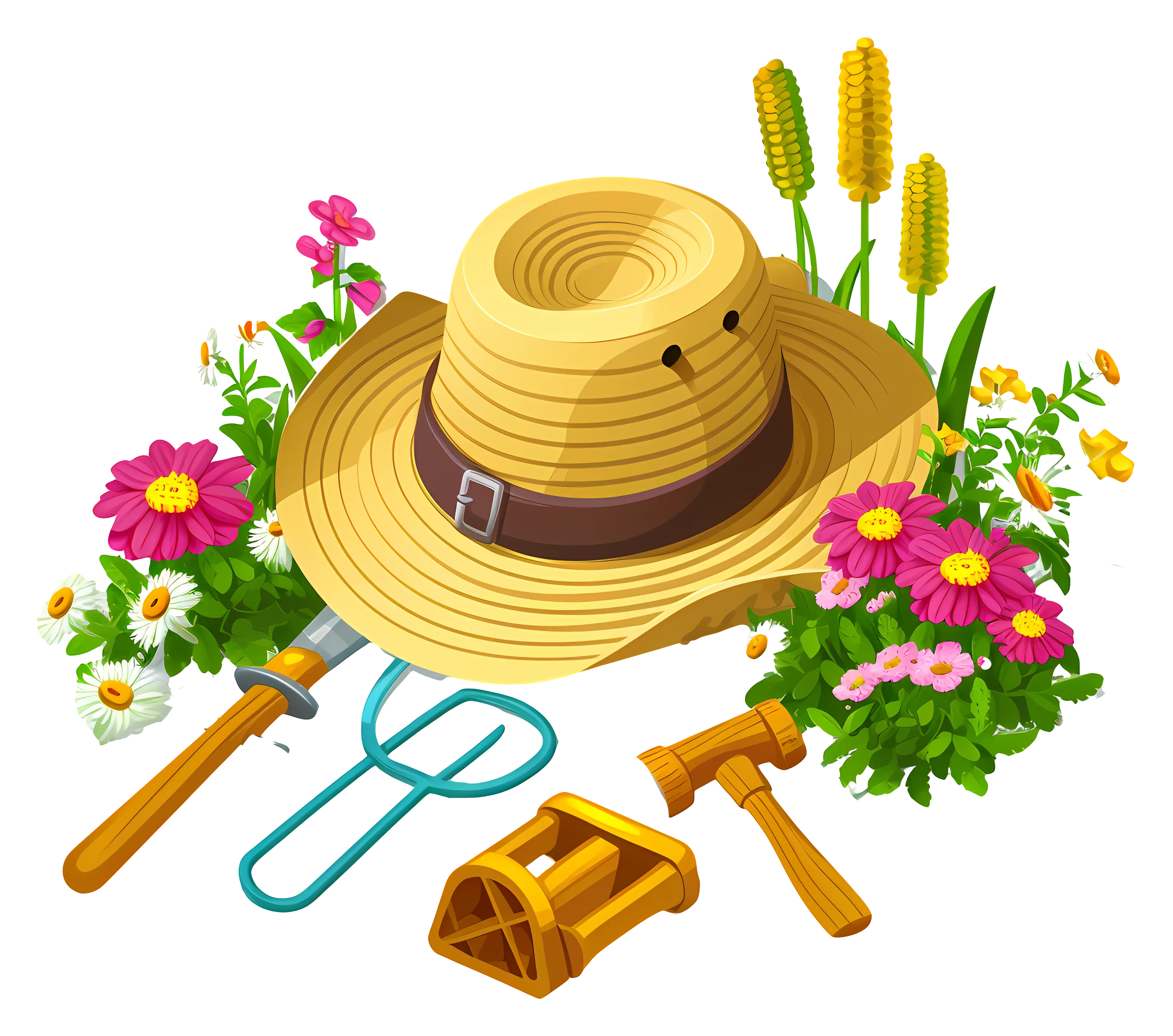 Gardening Tools with Vibrant Flowers
