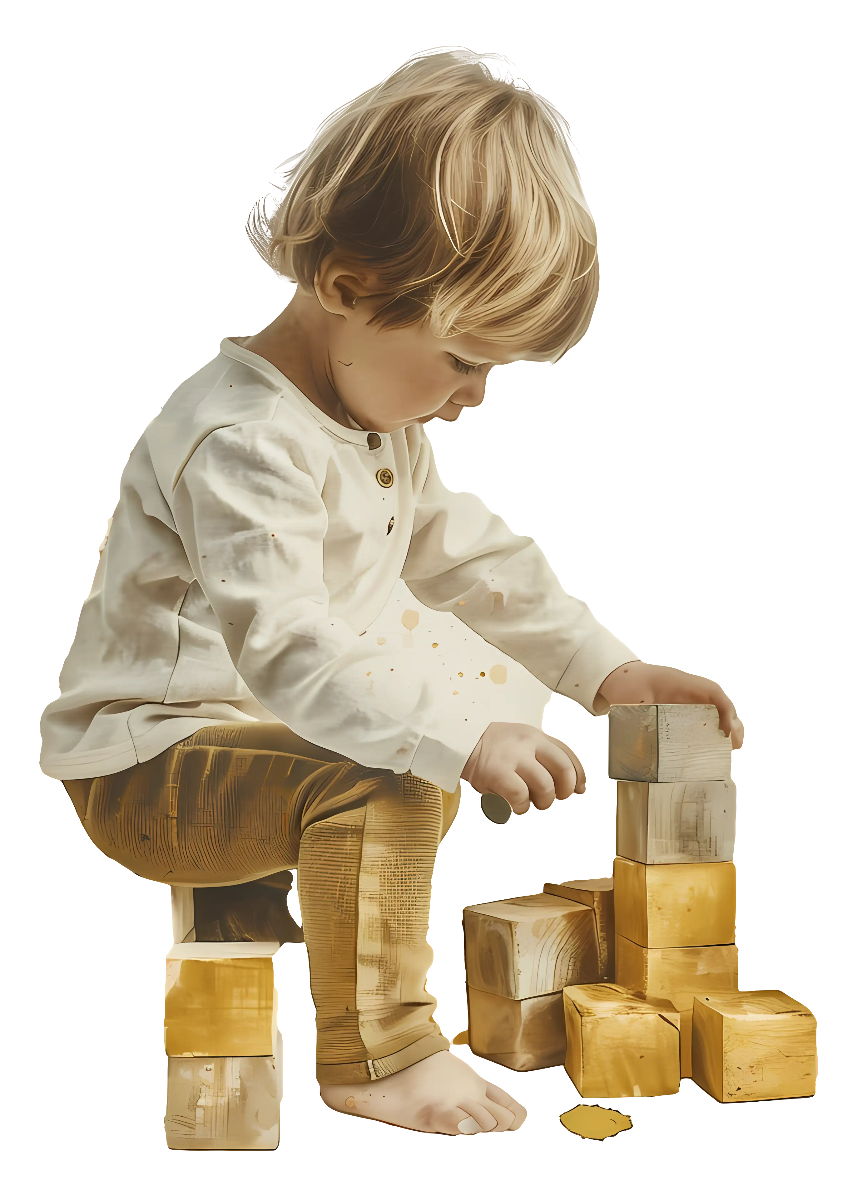 Child Playing with Wooden Blocks