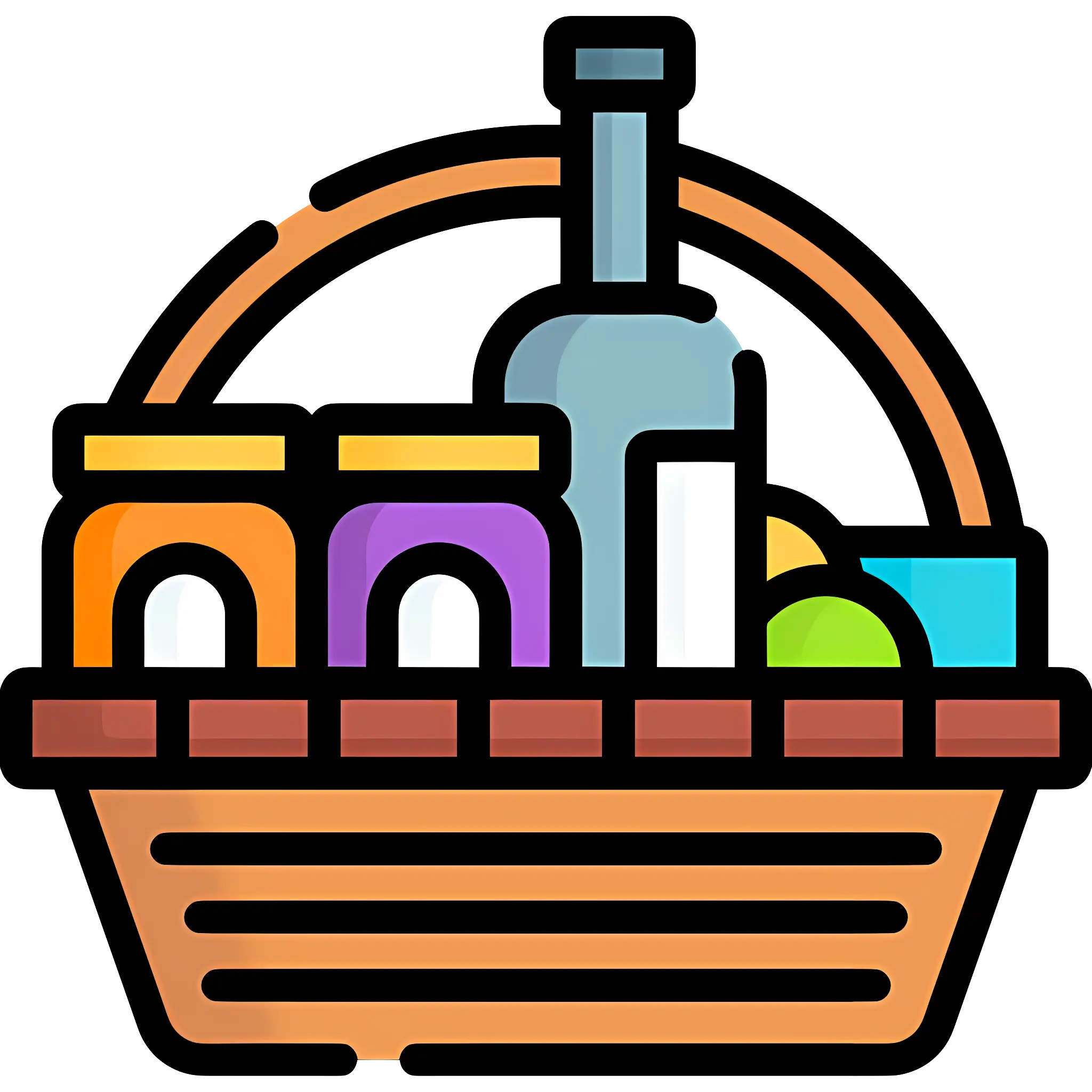 Picnic Basket with Jars and Bottles