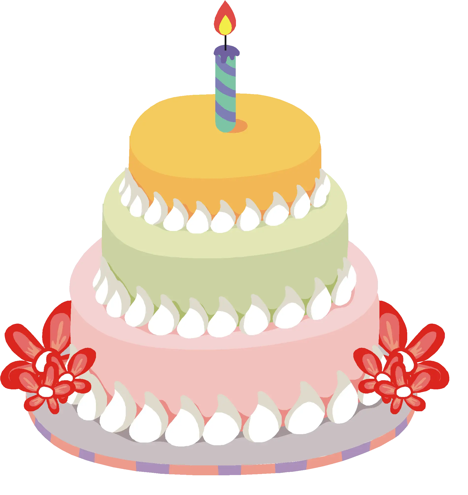 Illustrated Birthday Cake with Candle on Top