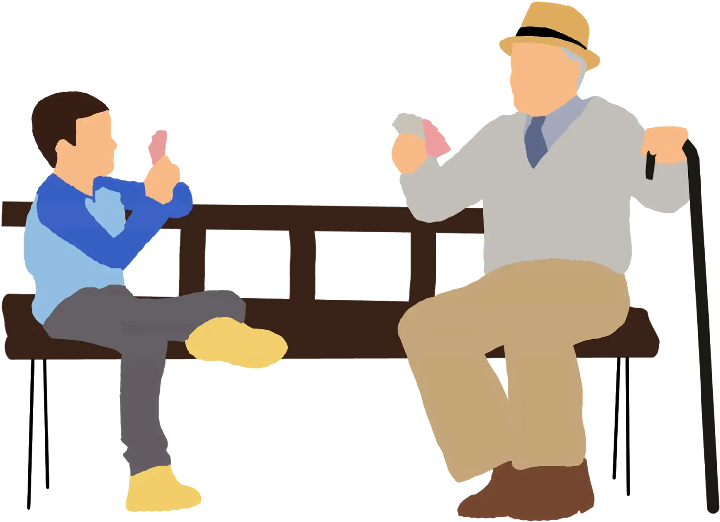 Cartoon Boy and Elderly Man Sharing Ice Cream