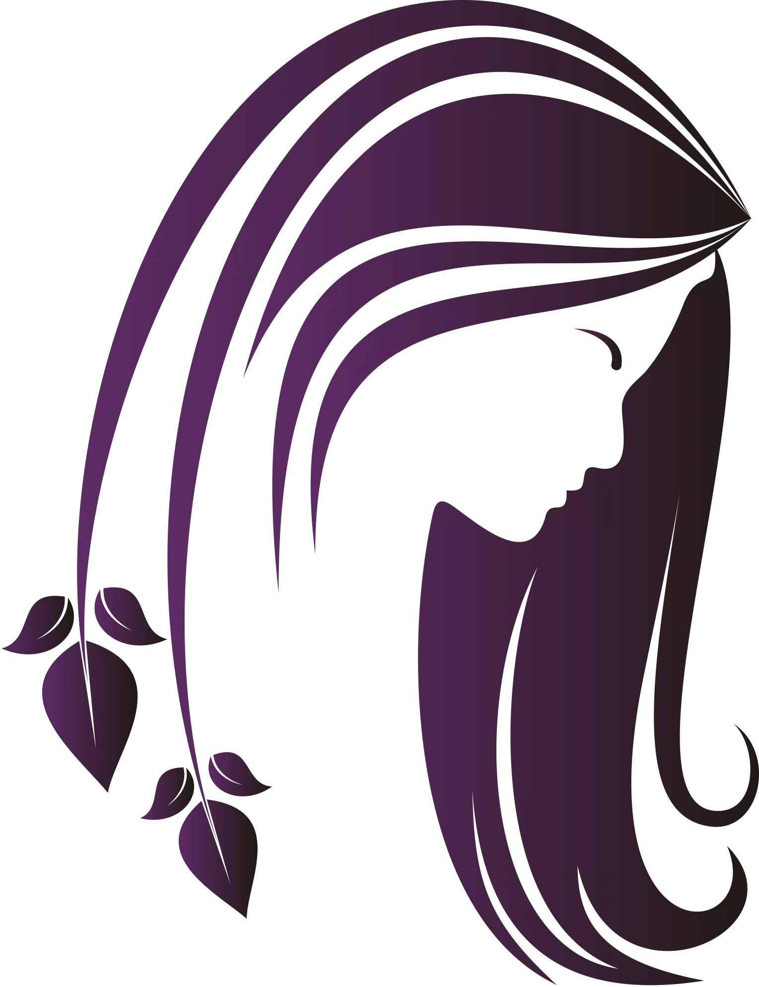 Elegant Purple Hair Silhouette with Leaves