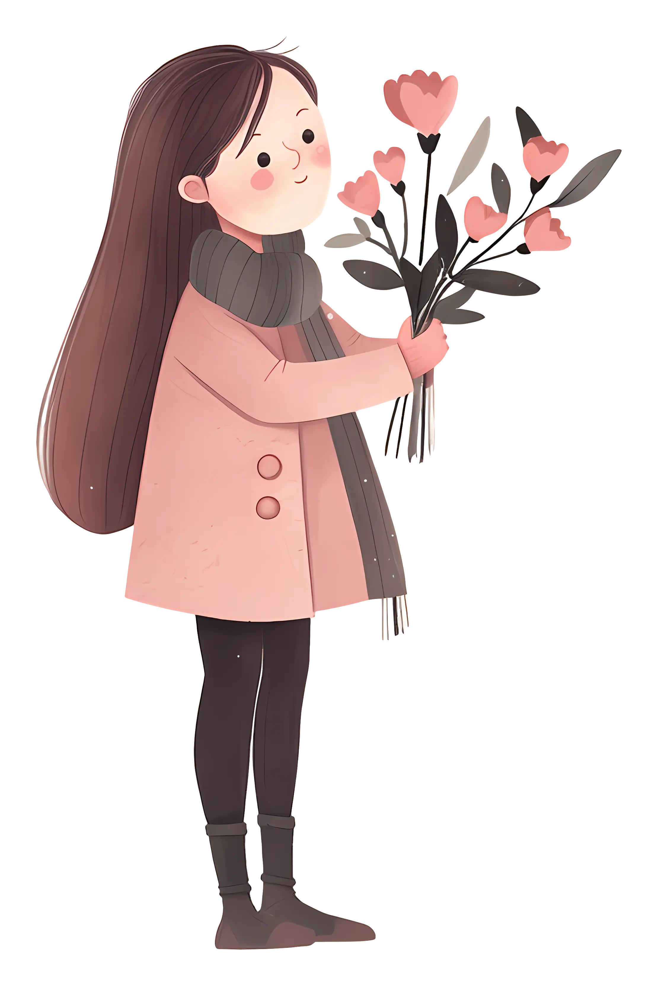 Girl Holding a Bouquet of Pink Flowers