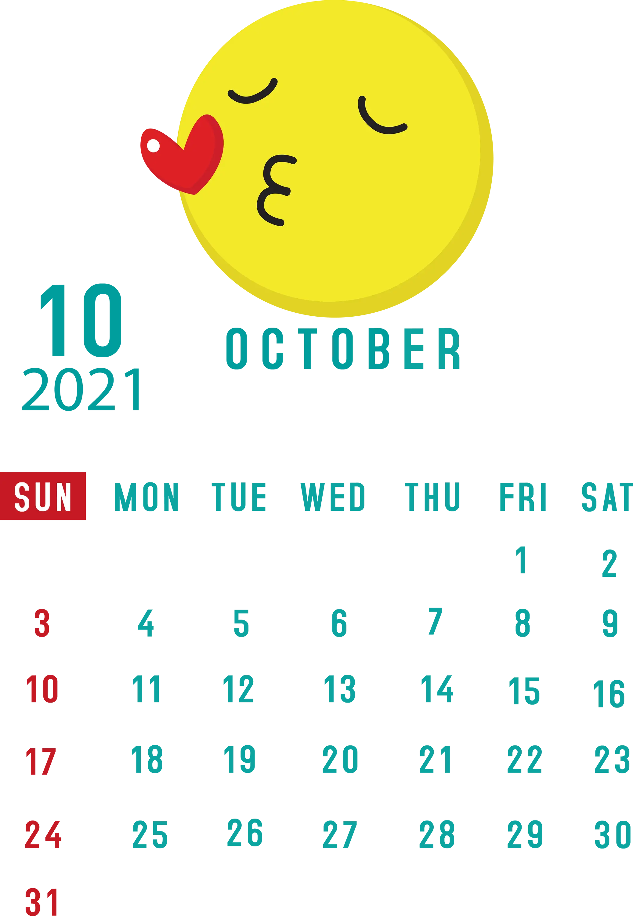 October 2021 Calendar with Cheerful Emoji