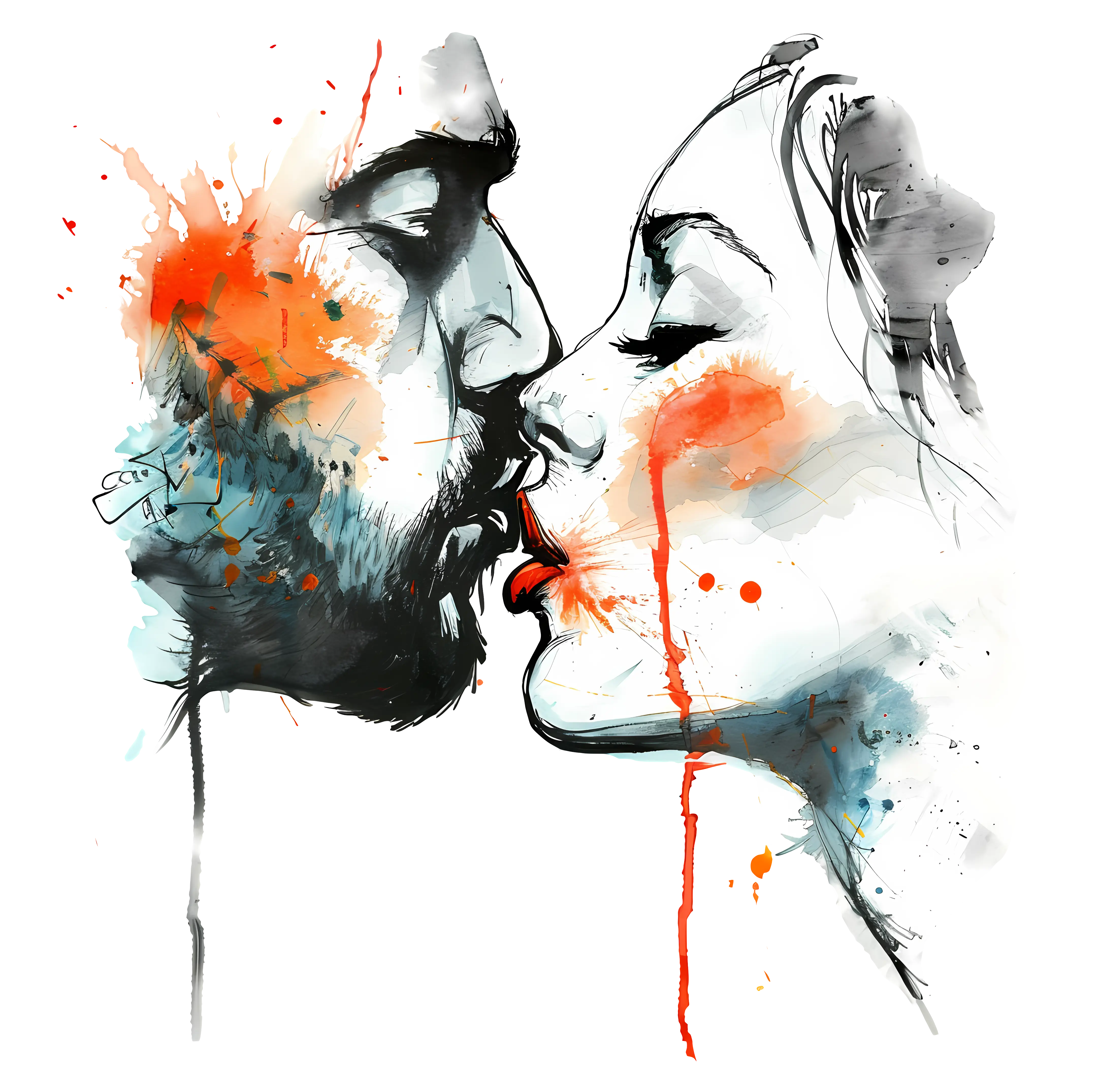 Watercolor Kissing Couple