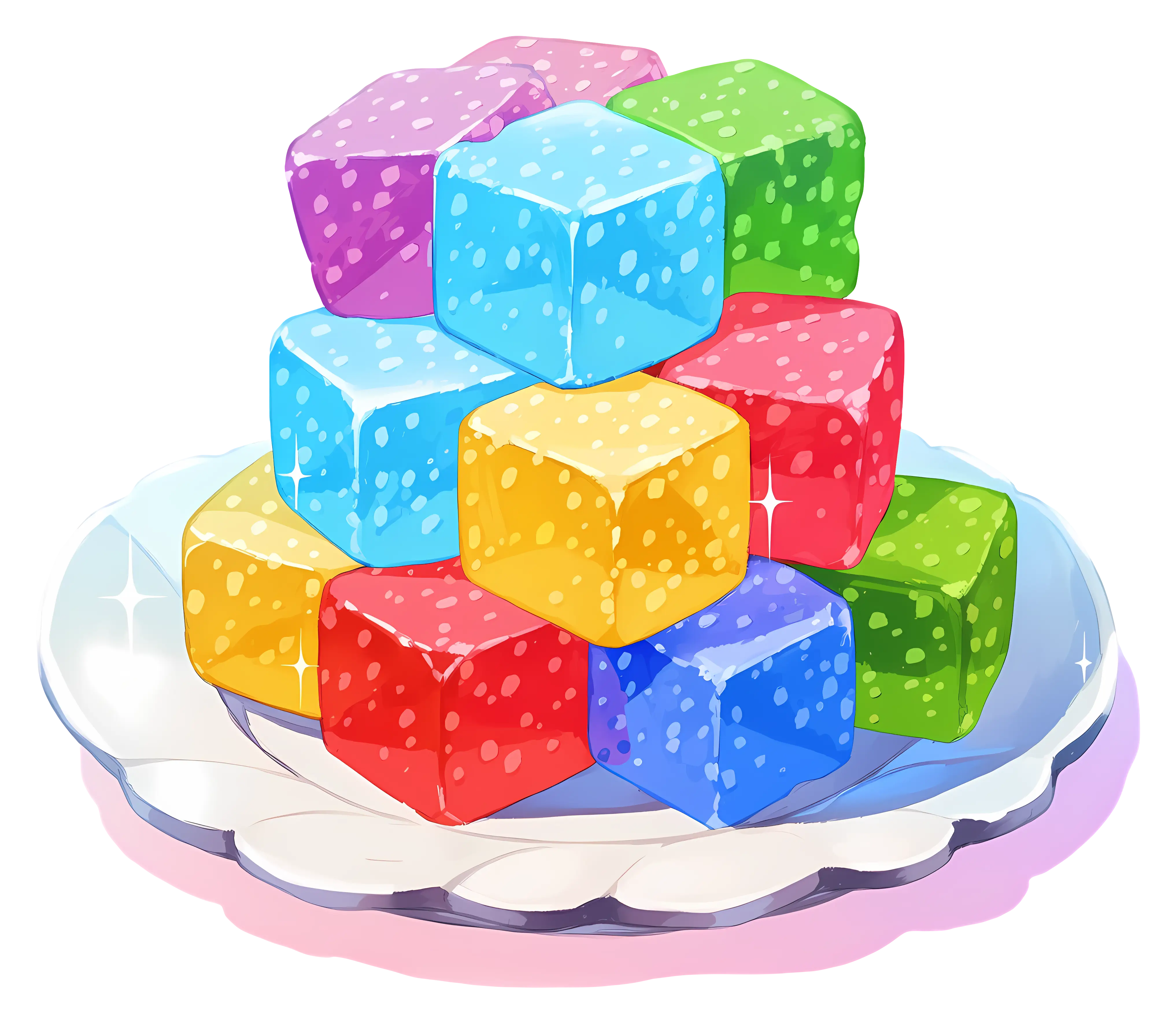 Colorful Jelly Cubes on a Plate