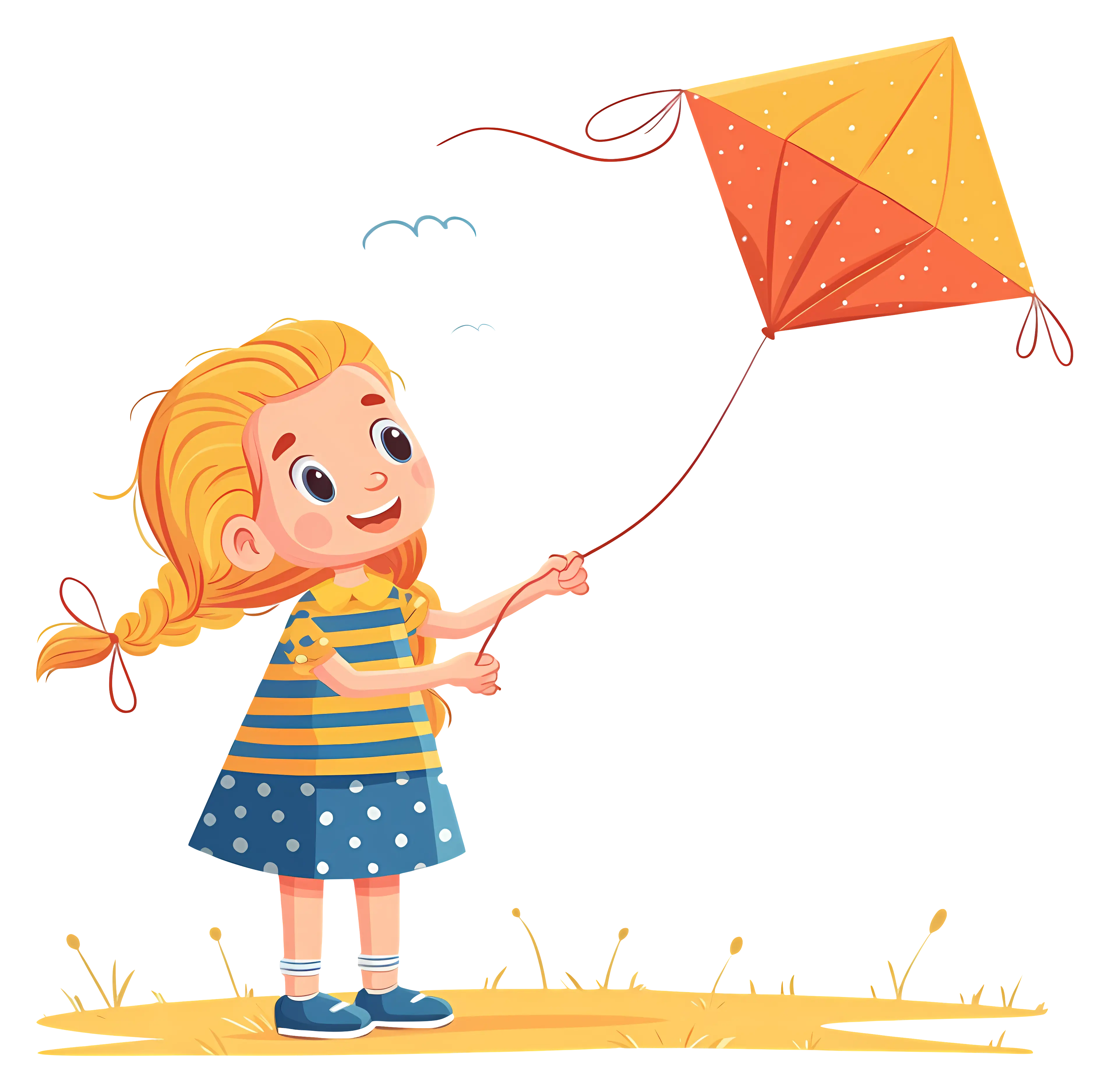 Girl Flying a Kite Outdoors