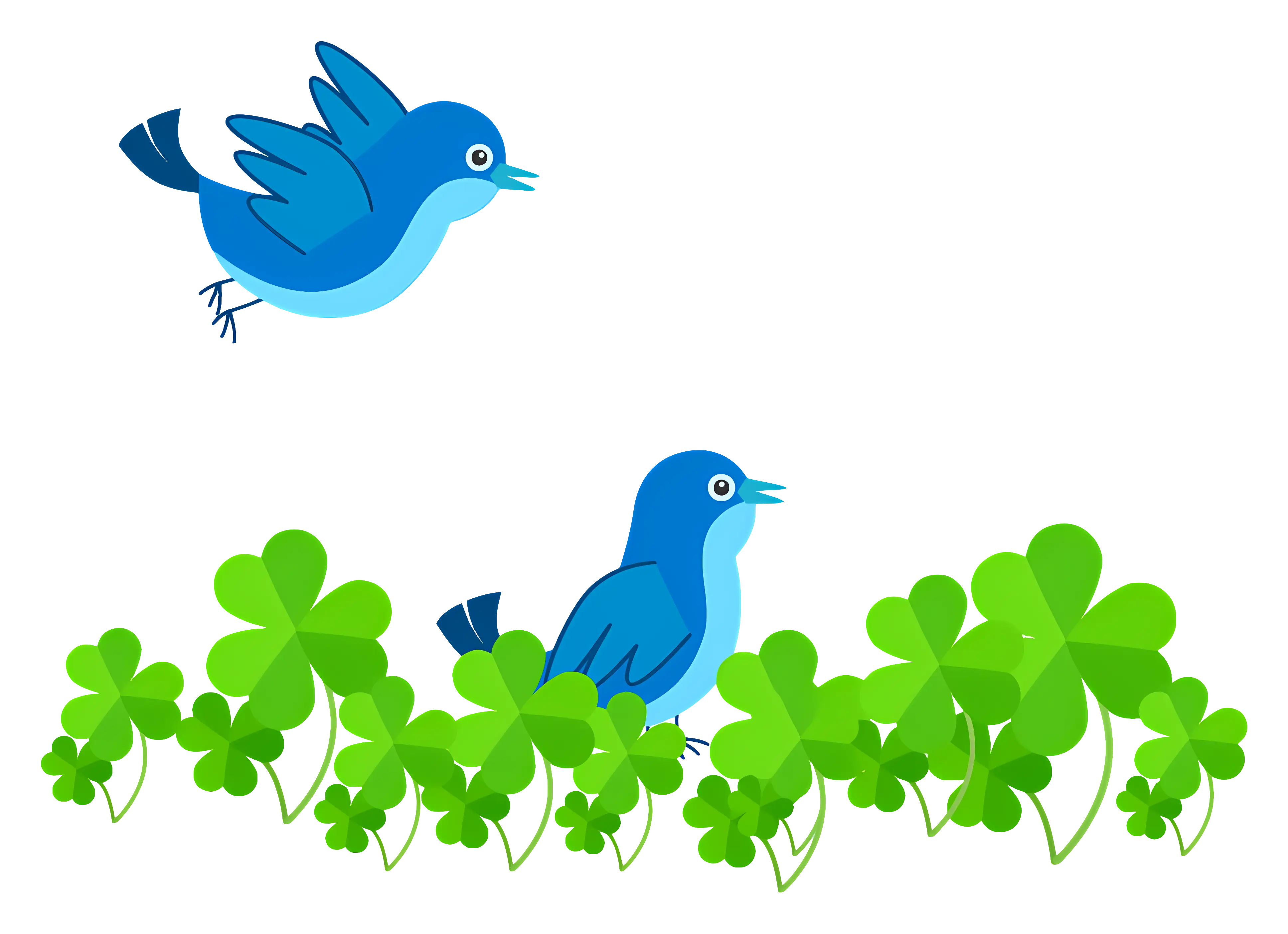 Blue Birds Flying Over Green Clovers